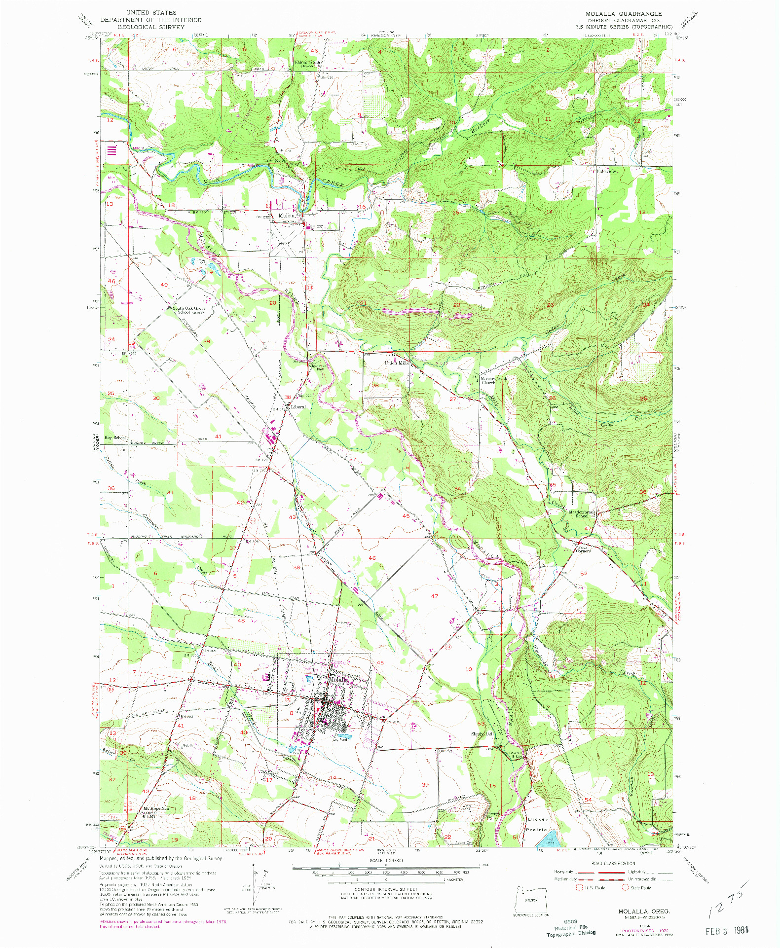 USGS 1:24000-SCALE QUADRANGLE FOR MOLALLA, OR 1954