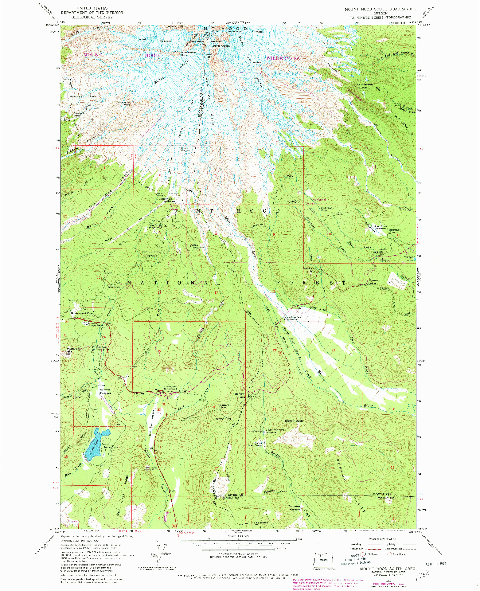 USGS 1:24000-SCALE QUADRANGLE FOR MOUNT HOOD SOUTH, OR 1962