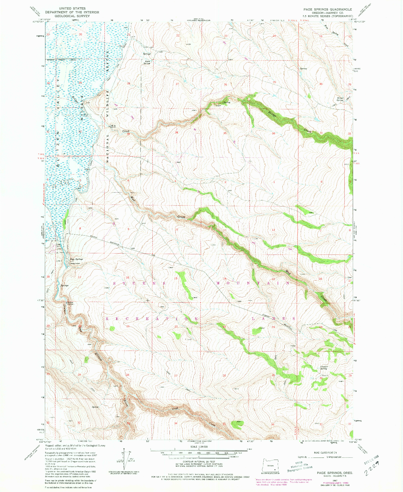 USGS 1:24000-SCALE QUADRANGLE FOR PAGE SPRINGS, OR 1967