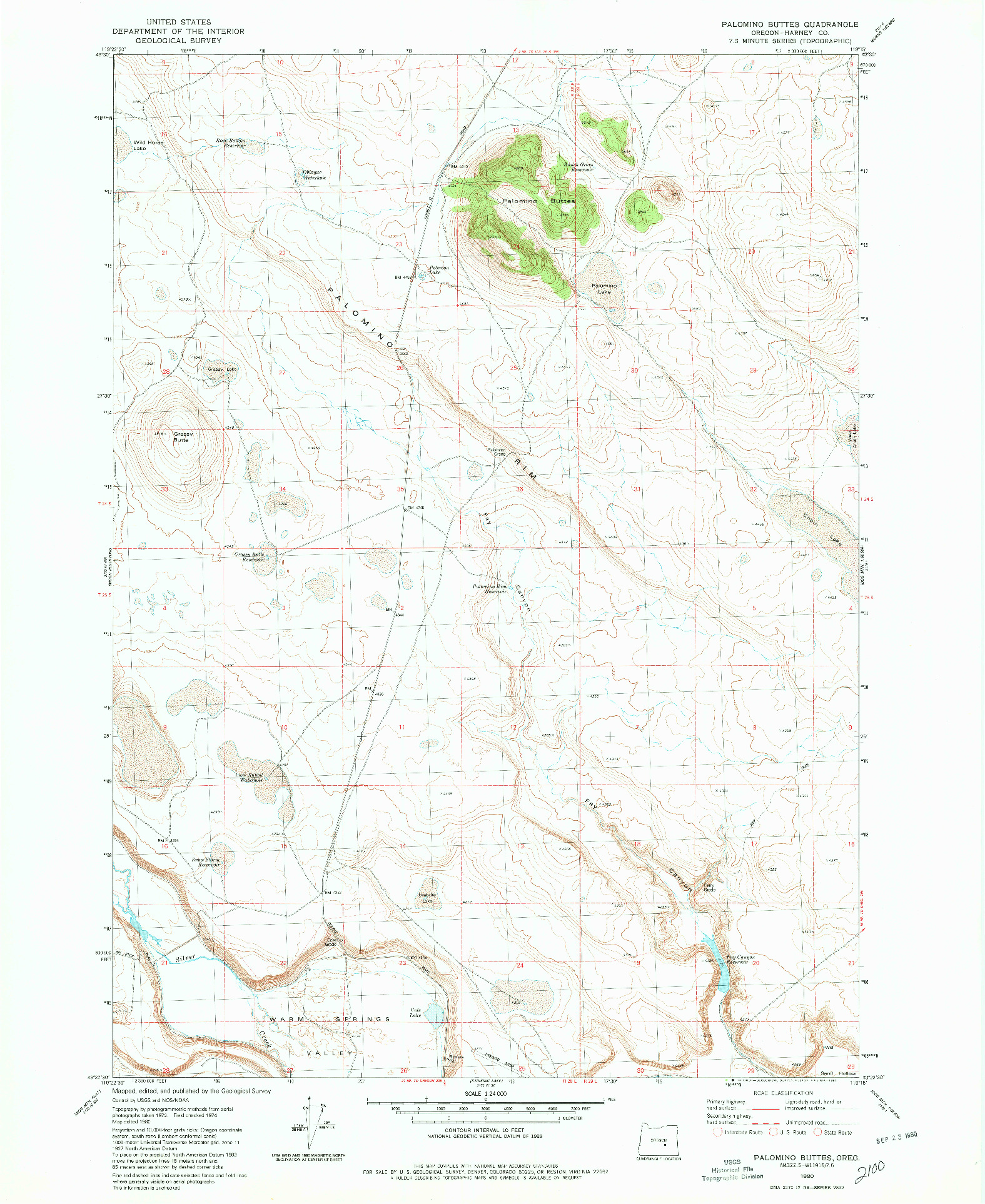 USGS 1:24000-SCALE QUADRANGLE FOR PALOMINO BUTTES, OR 1980