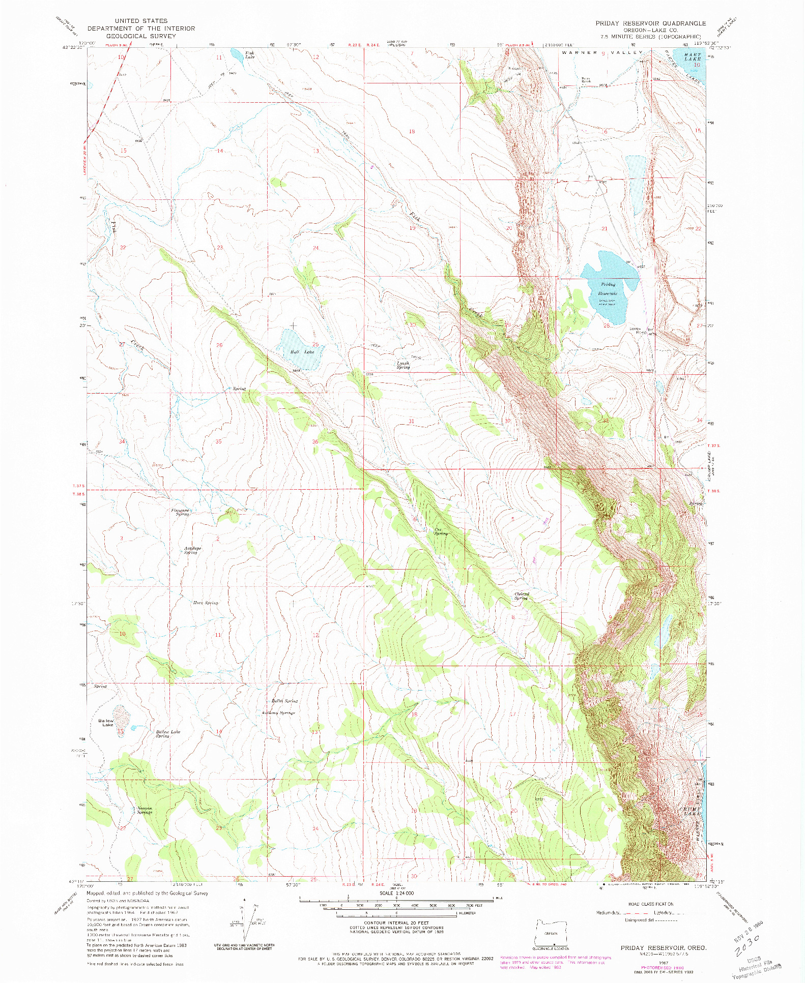 USGS 1:24000-SCALE QUADRANGLE FOR PRIDAY RESERVOIR, OR 1967