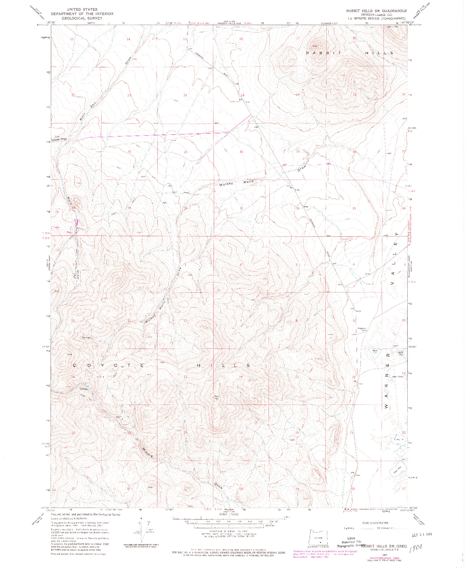 USGS 1:24000-SCALE QUADRANGLE FOR RABBIT HILLS SW, OR 1967