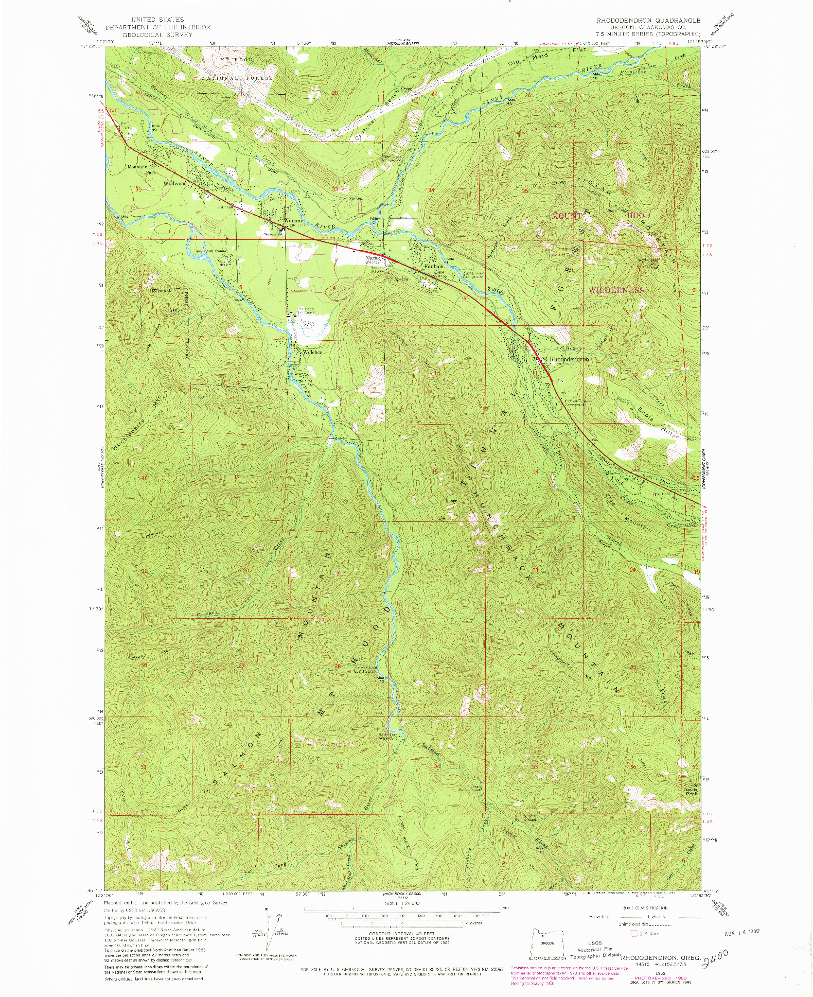 USGS 1:24000-SCALE QUADRANGLE FOR RHODODENDRON, OR 1962