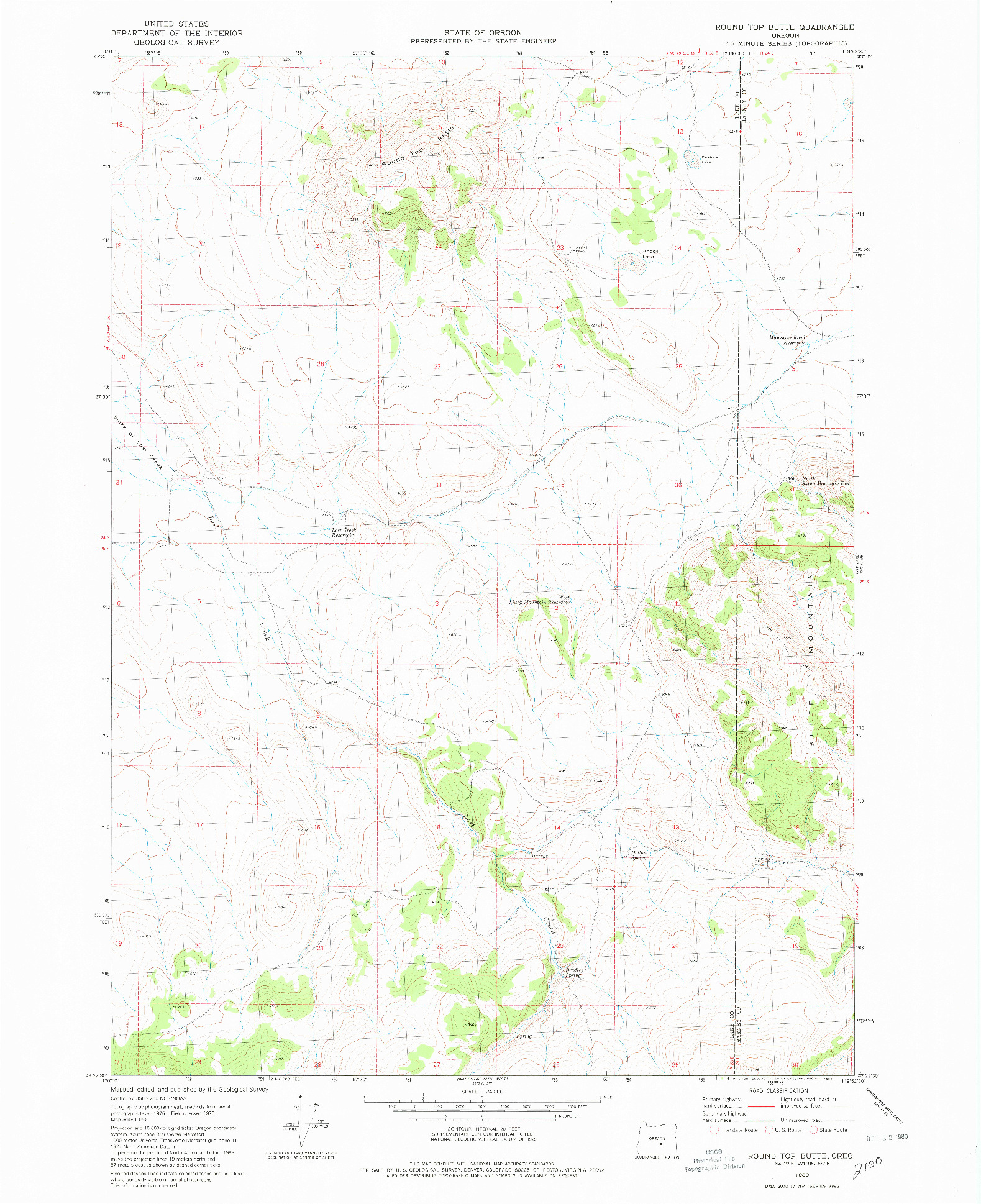 USGS 1:24000-SCALE QUADRANGLE FOR ROUND TOP BUTTE, OR 1980