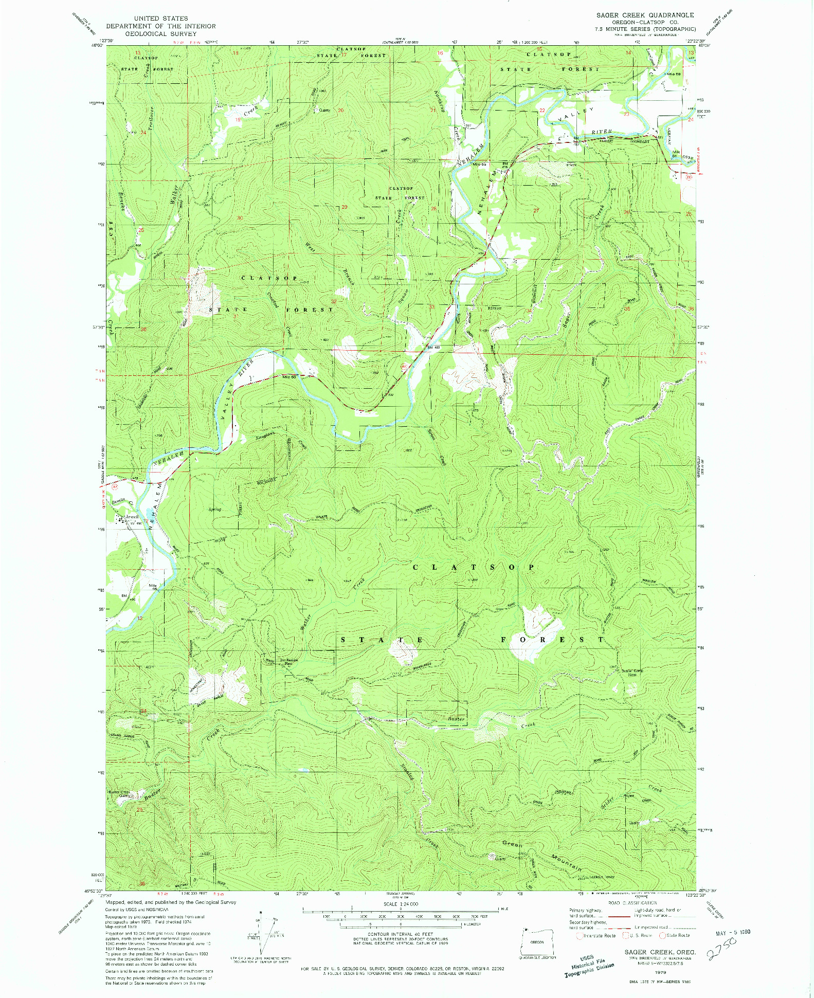 USGS 1:24000-SCALE QUADRANGLE FOR SAGER CREEK, OR 1979