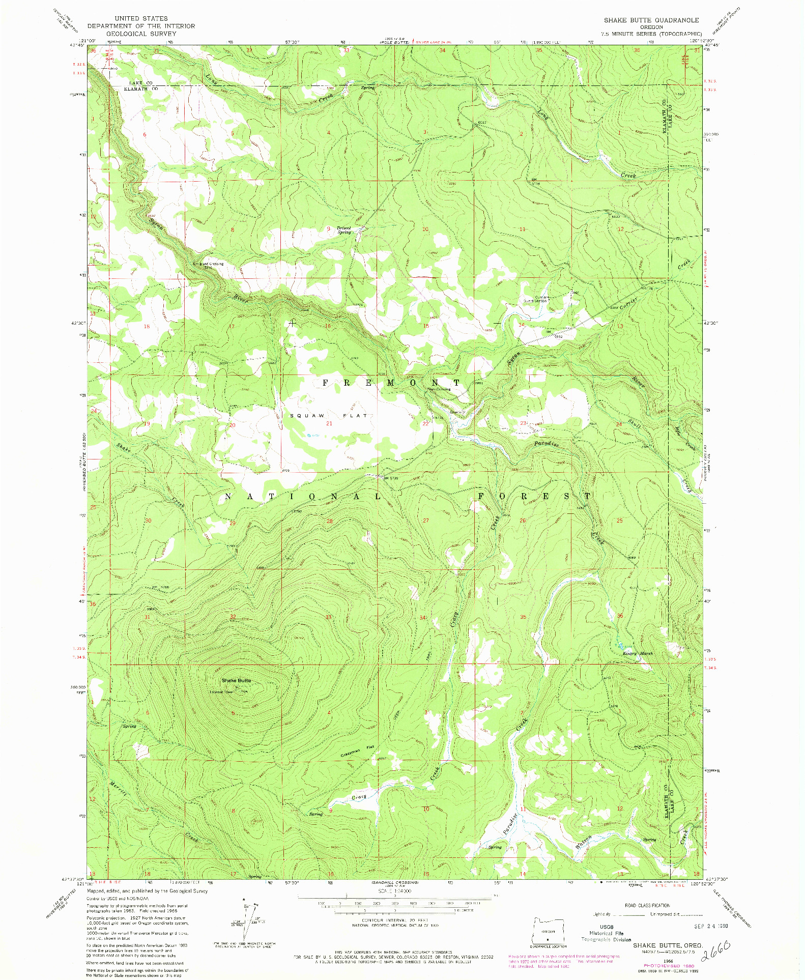 USGS 1:24000-SCALE QUADRANGLE FOR SHAKE BUTTE, OR 1966