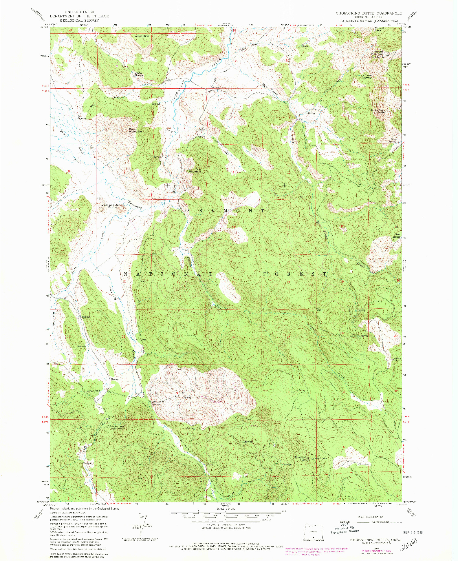 USGS 1:24000-SCALE QUADRANGLE FOR SHOESTRING BUTTE, OR 1964