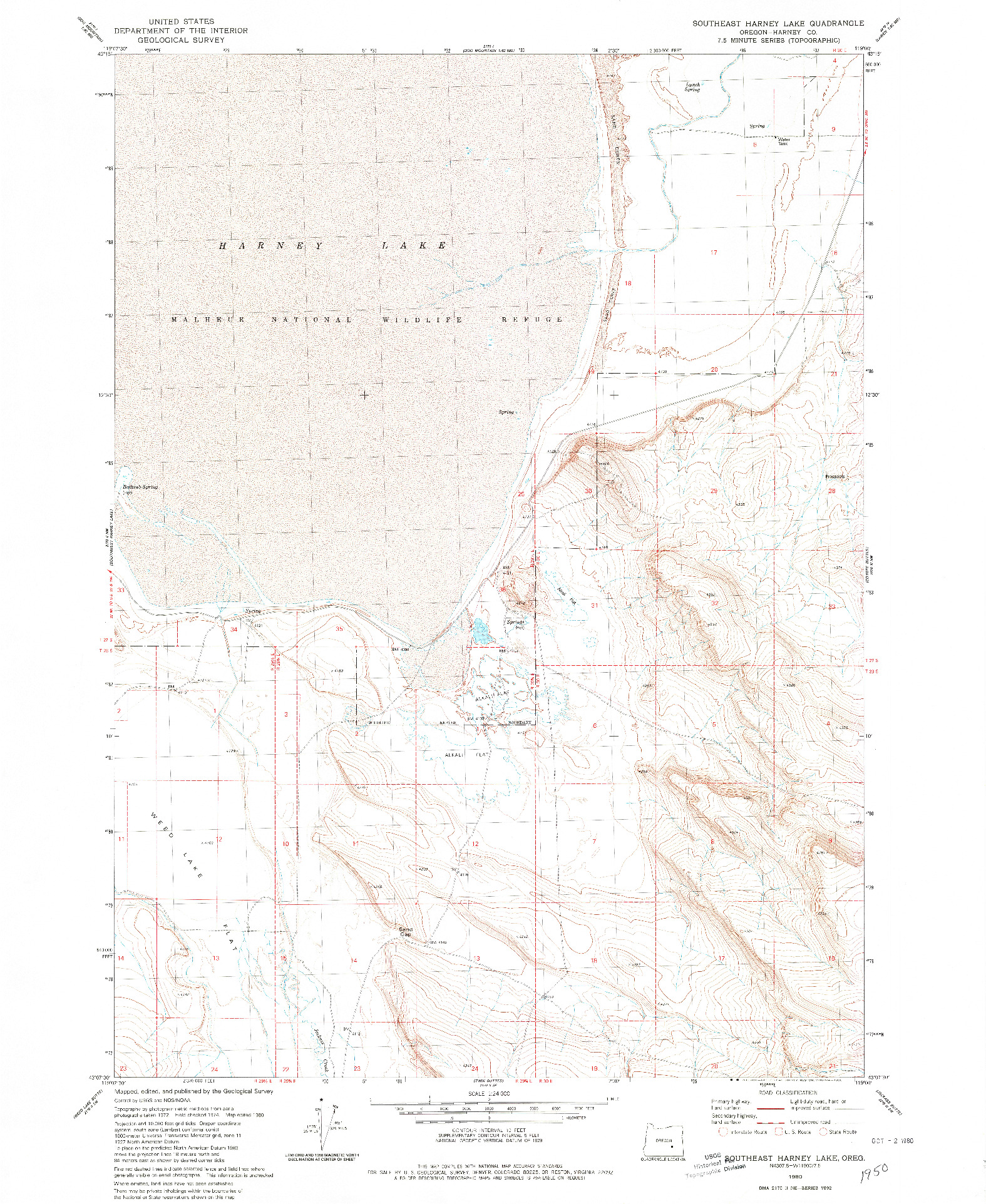 USGS 1:24000-SCALE QUADRANGLE FOR SOUTHEAST HARNEY LAKE, OR 1980