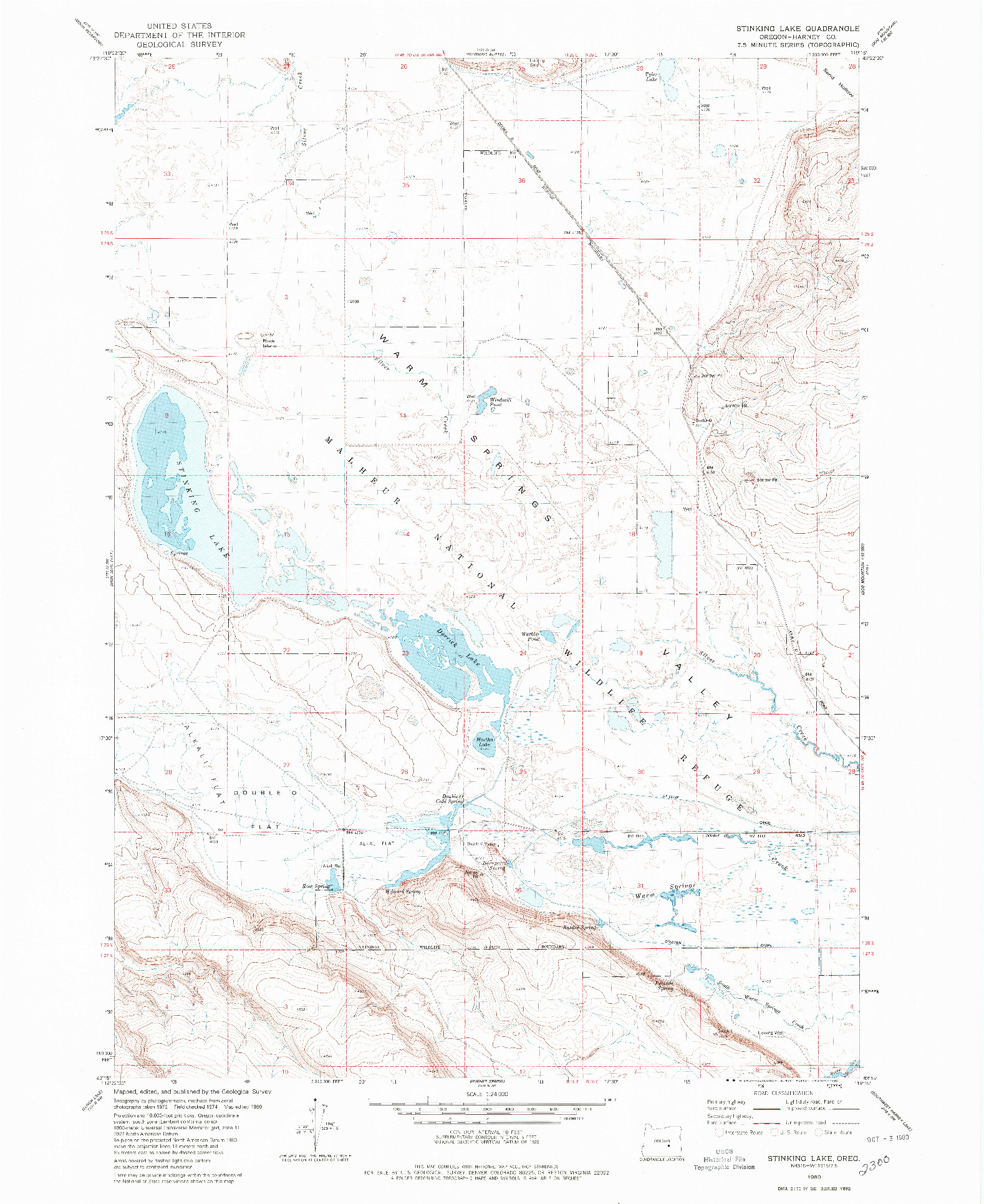 USGS 1:24000-SCALE QUADRANGLE FOR STINKING LAKE, OR 1980
