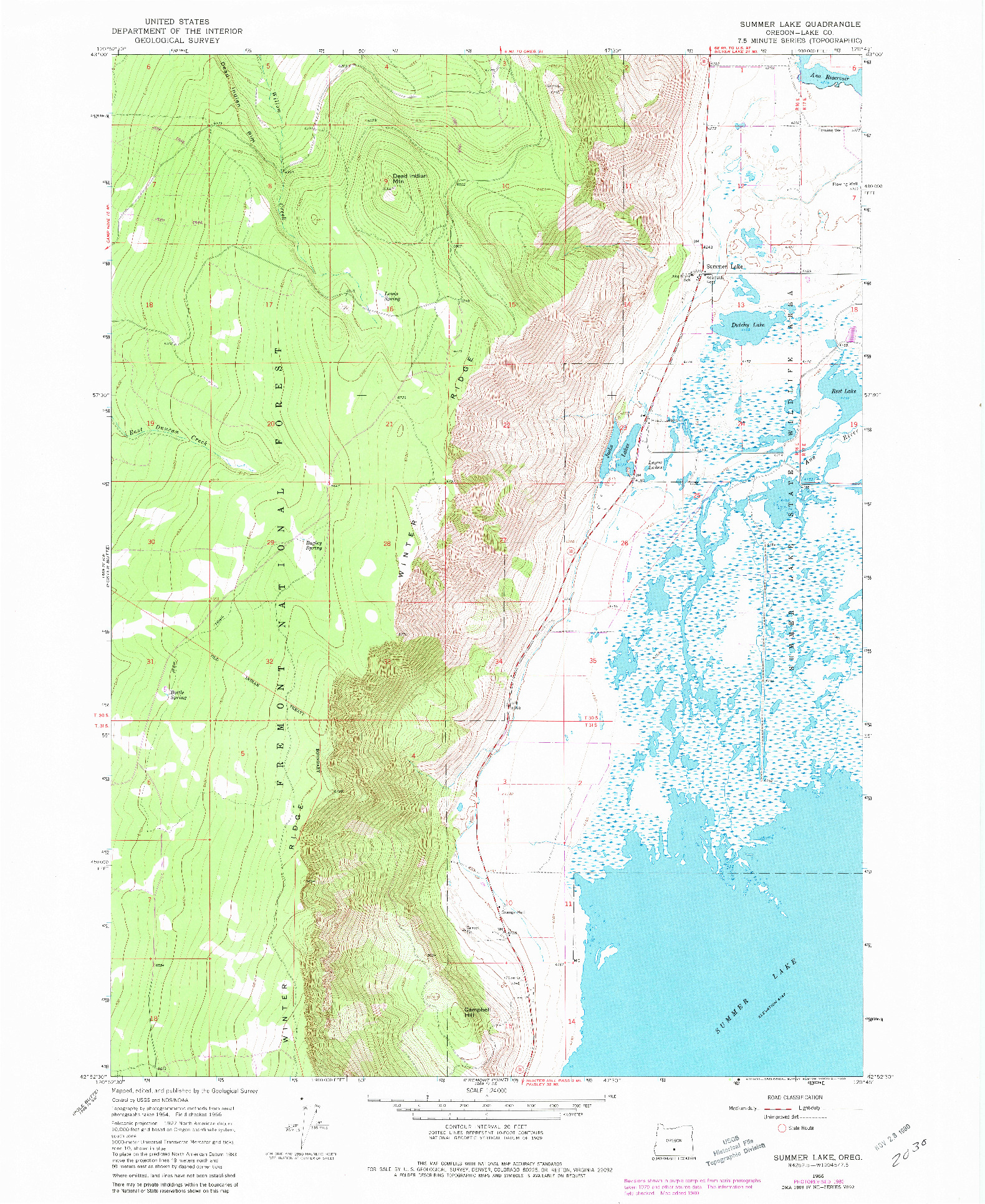 USGS 1:24000-SCALE QUADRANGLE FOR SUMMER LAKE, OR 1966