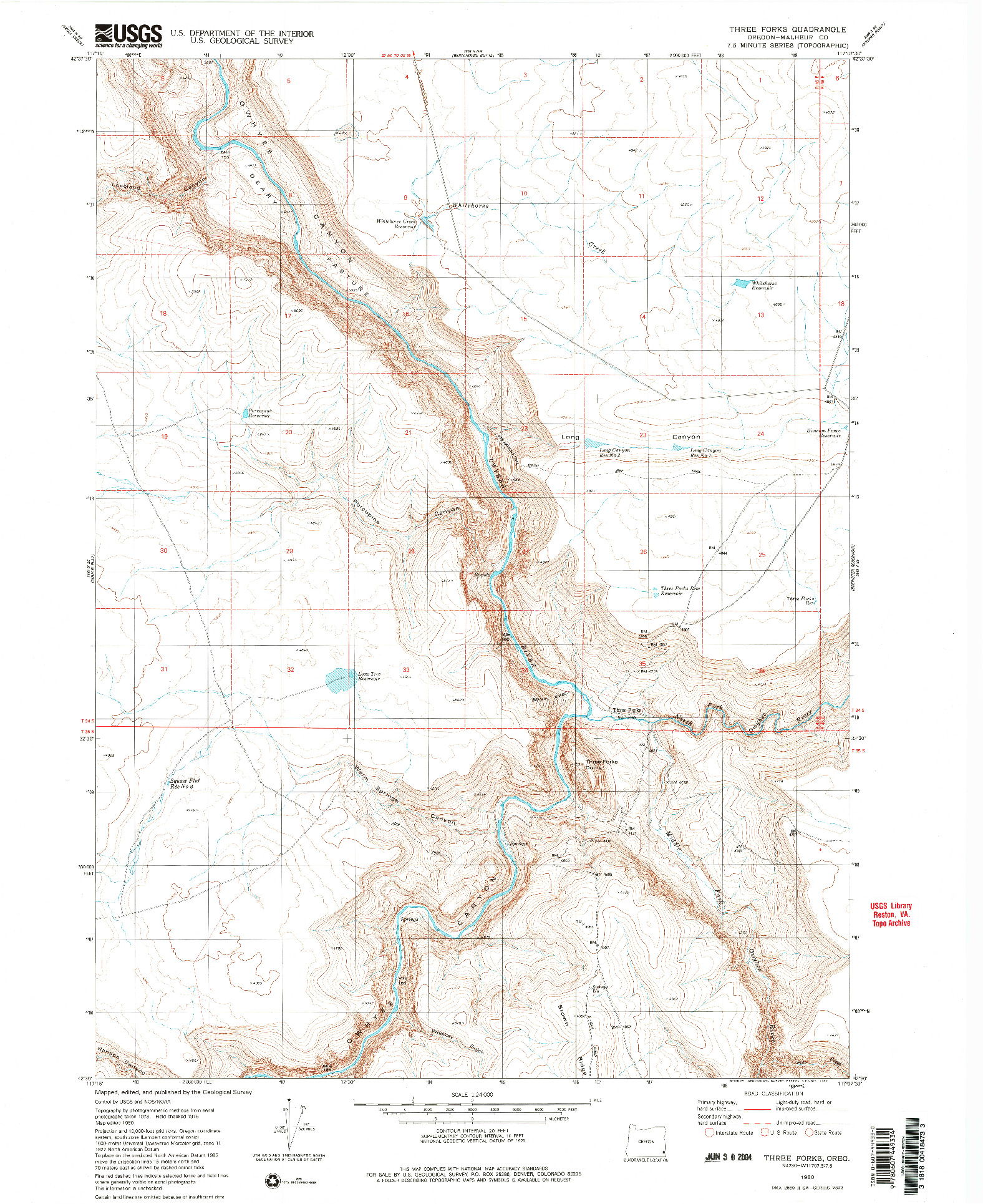 USGS 1:24000-SCALE QUADRANGLE FOR THREE FORKS, OR 1980