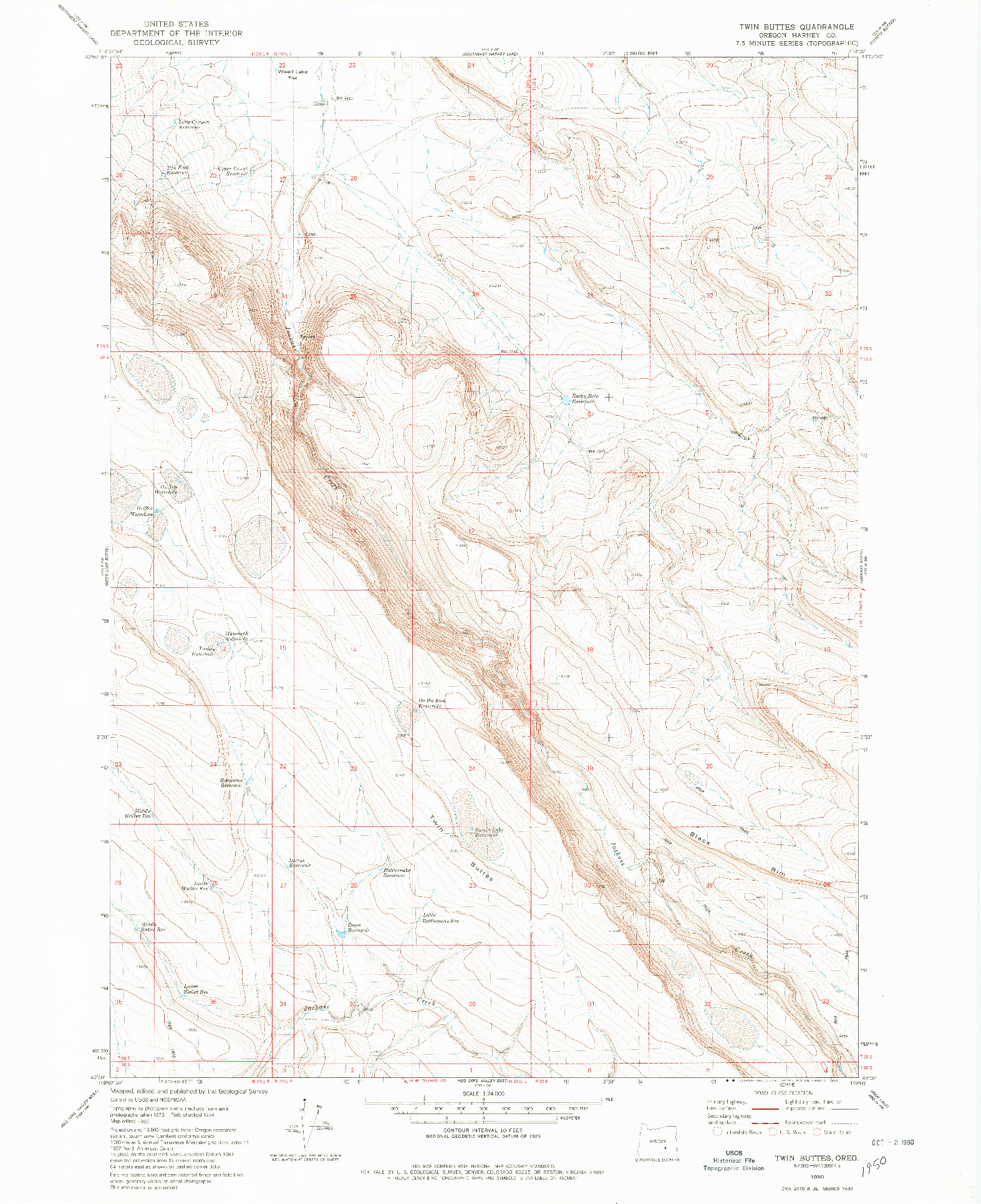 USGS 1:24000-SCALE QUADRANGLE FOR TWIN BUTTES, OR 1980