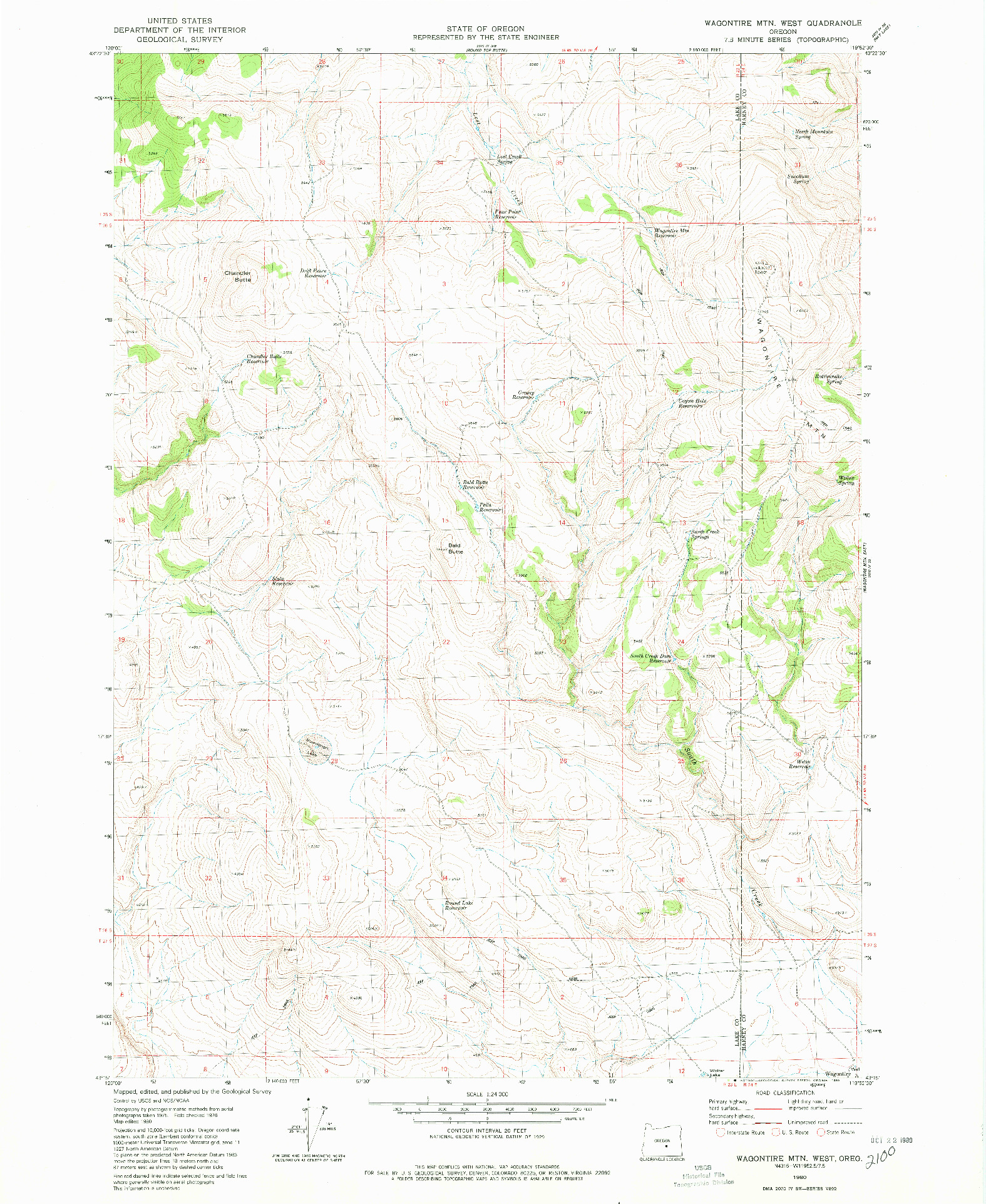USGS 1:24000-SCALE QUADRANGLE FOR WAGONTIRE MTN WEST, OR 1980