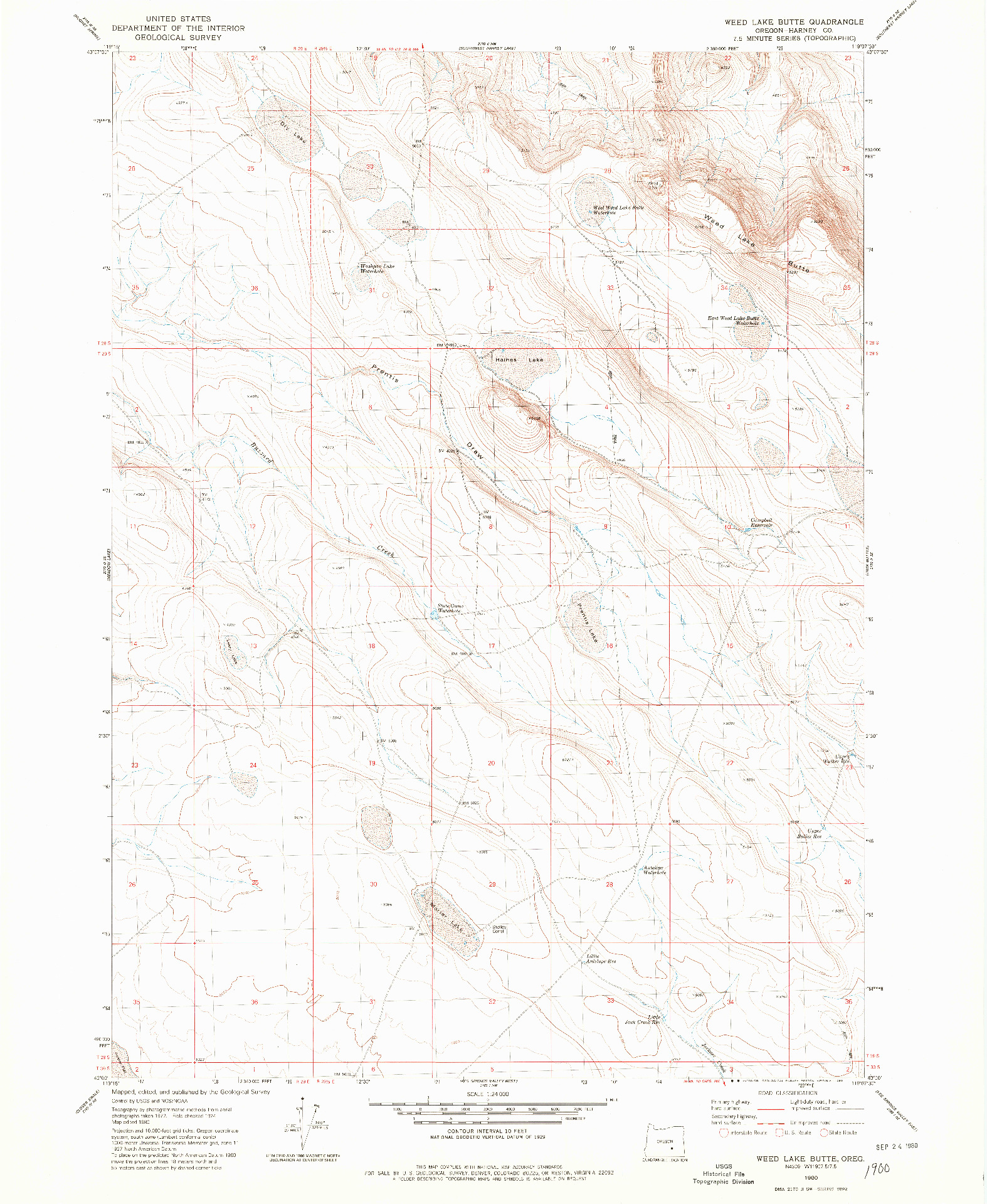 USGS 1:24000-SCALE QUADRANGLE FOR WEED LAKE BUTTE, OR 1980