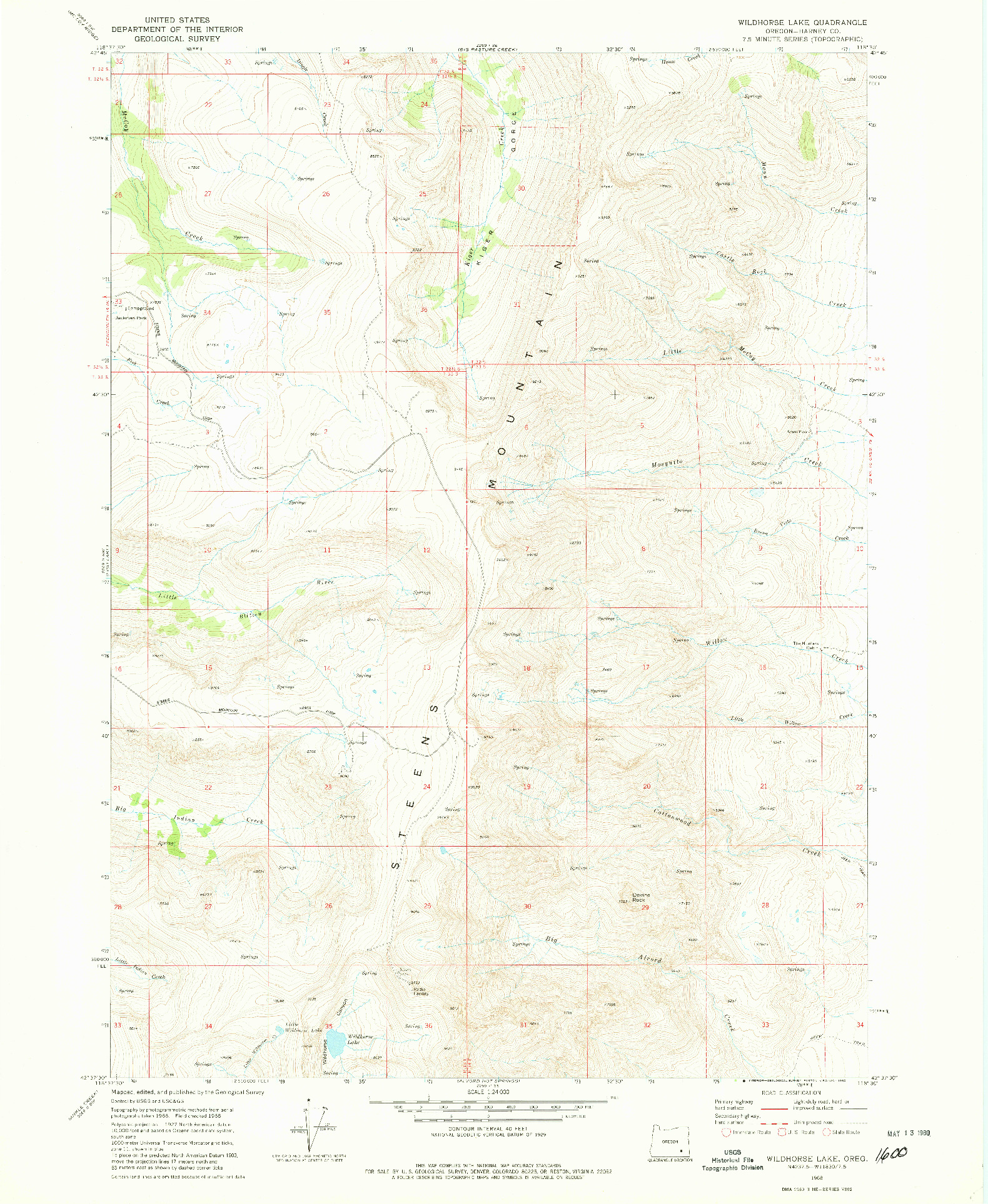 USGS 1:24000-SCALE QUADRANGLE FOR WILDHORSE LAKE, OR 1968