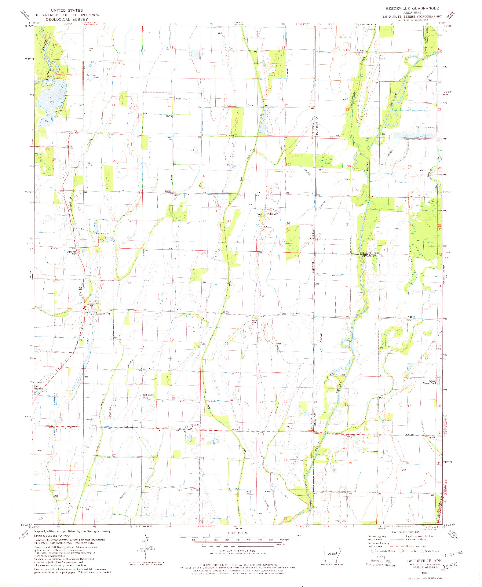 USGS 1:24000-SCALE QUADRANGLE FOR BEEDEVILLE, AR 1980