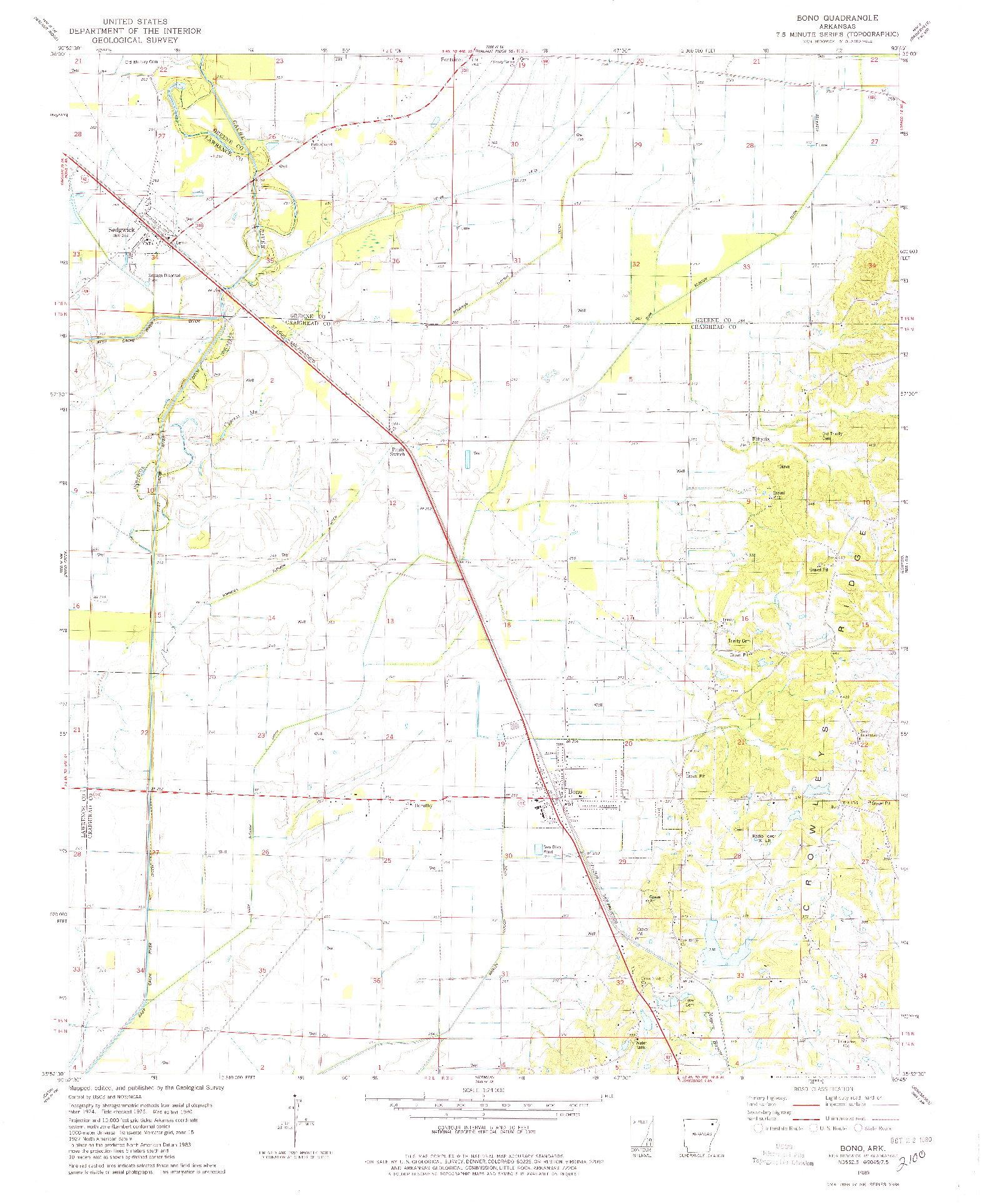 USGS 1:24000-SCALE QUADRANGLE FOR BONO, AR 1980