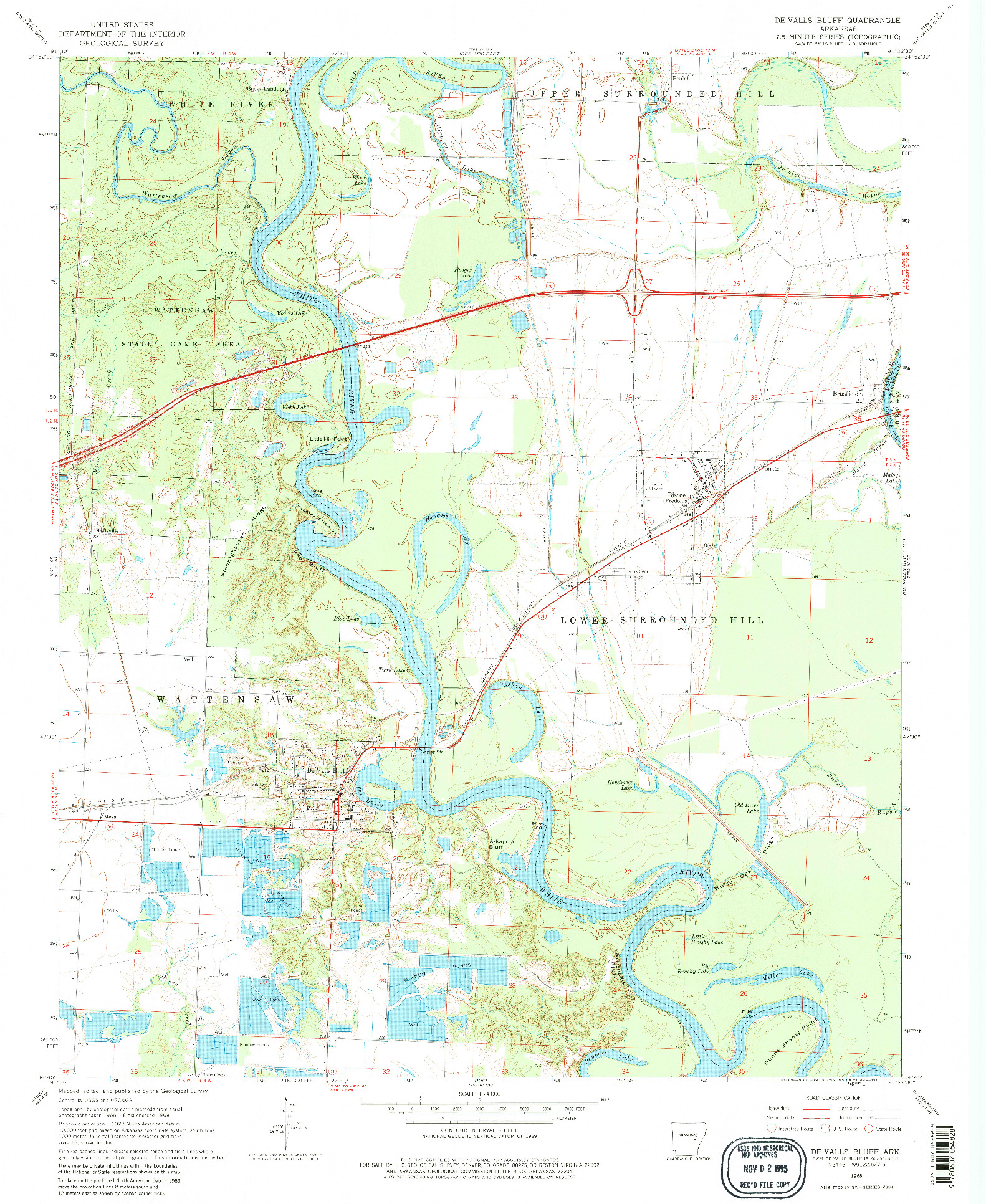 USGS 1:24000-SCALE QUADRANGLE FOR DE VALLS BLUFF, AR 1968