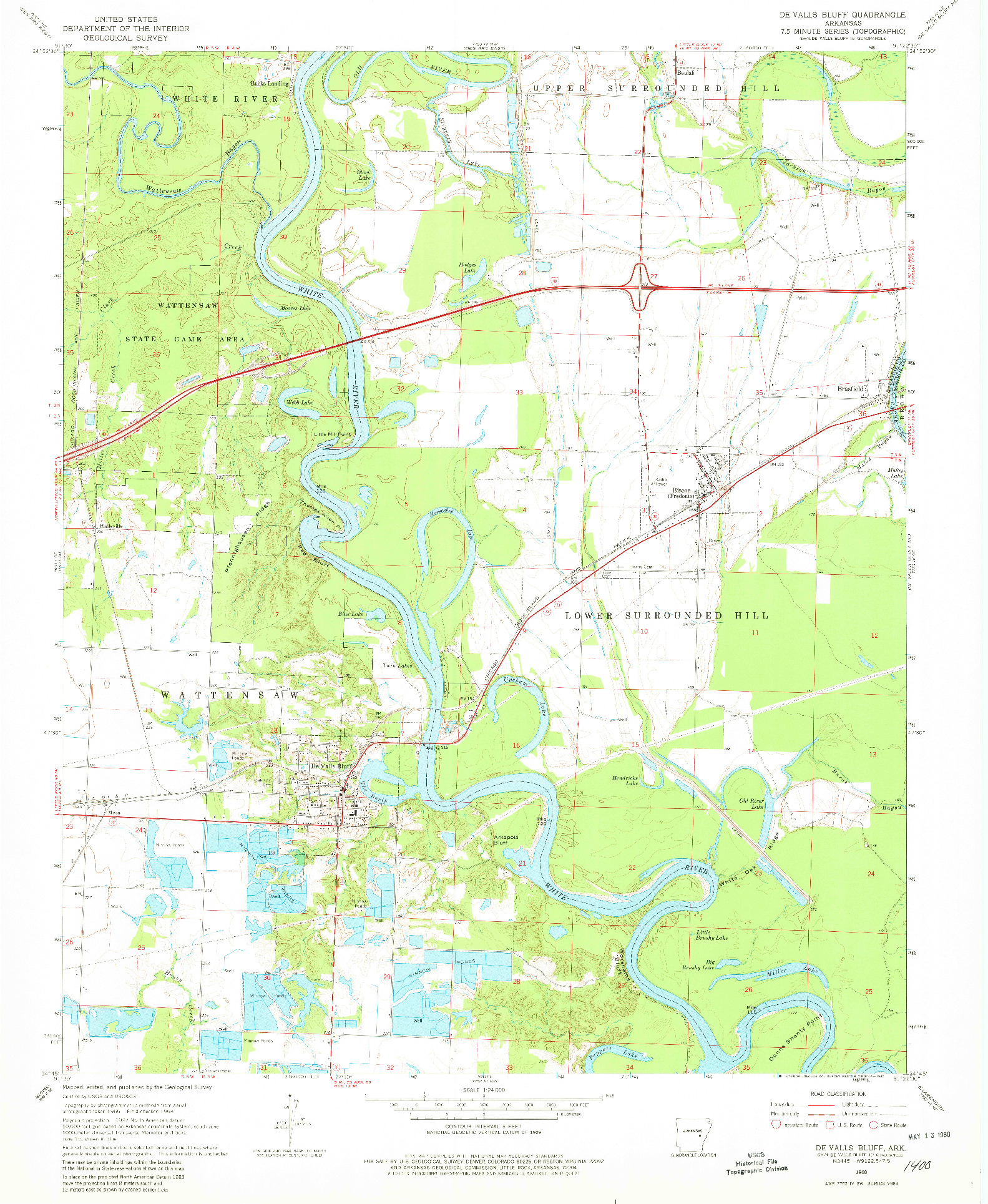 USGS 1:24000-SCALE QUADRANGLE FOR DE VALLS BLUFF, AR 1968