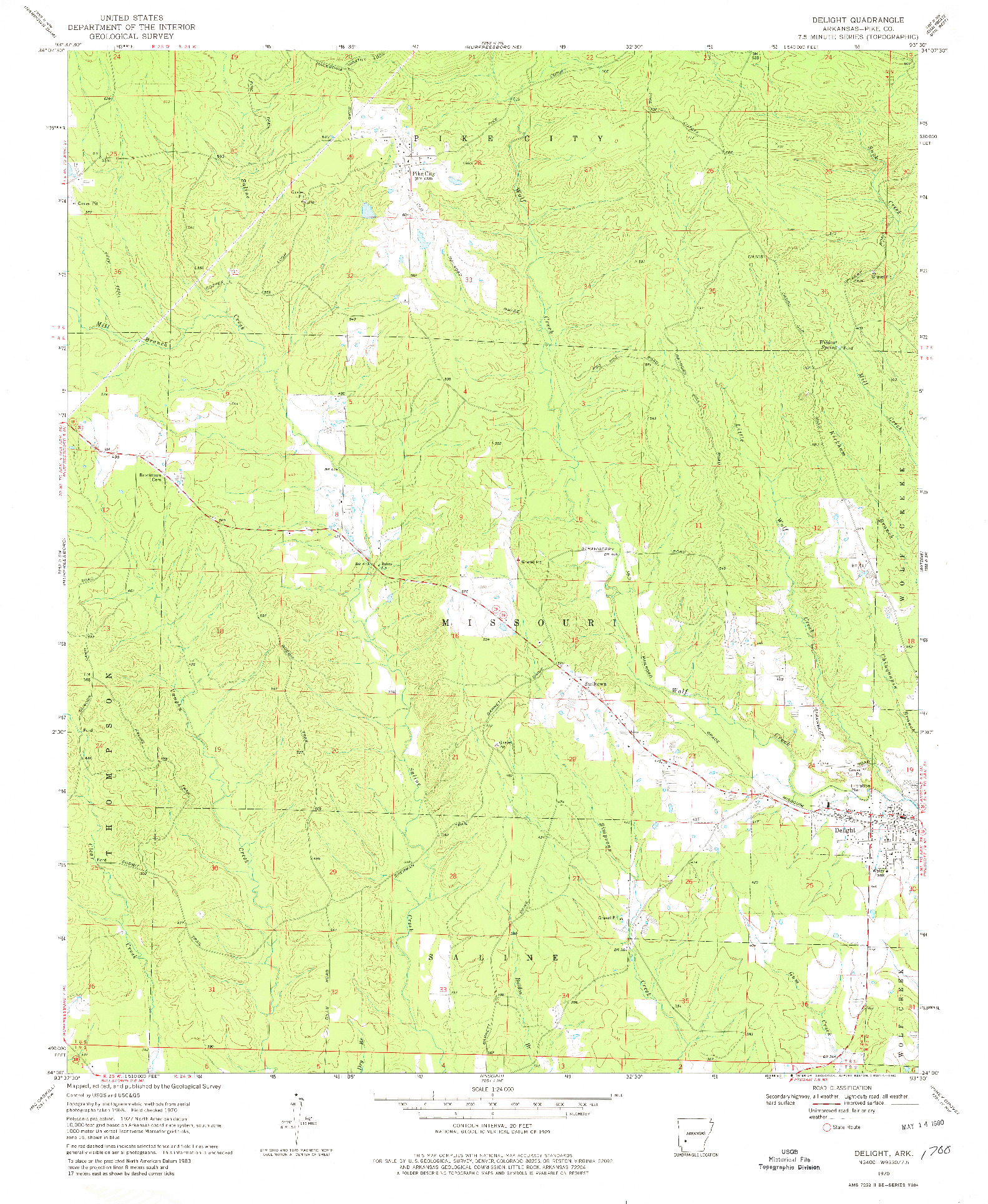 USGS 1:24000-SCALE QUADRANGLE FOR DELIGHT, AR 1970