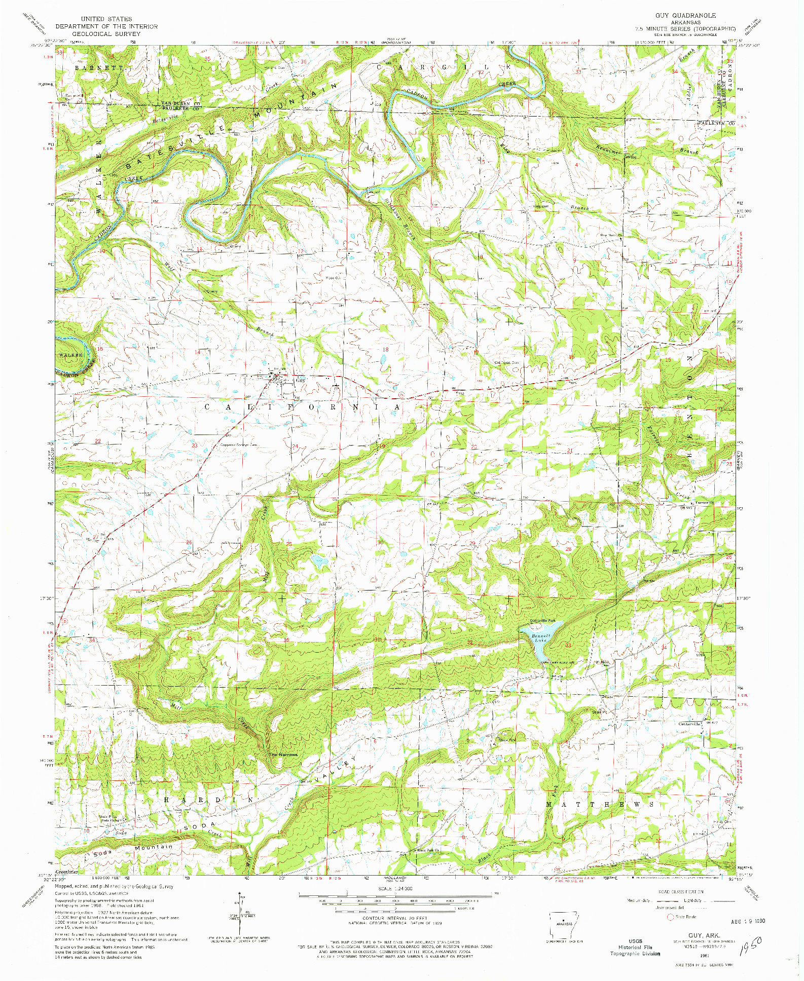 USGS 1:24000-SCALE QUADRANGLE FOR GUY, AR 1961