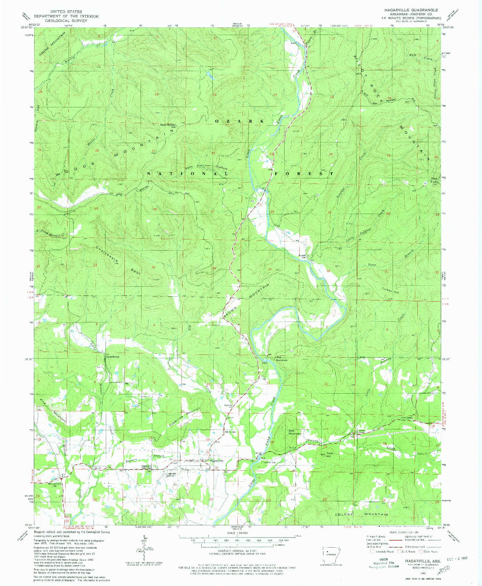 USGS 1:24000-SCALE QUADRANGLE FOR HAGARVILLE, AR 1980