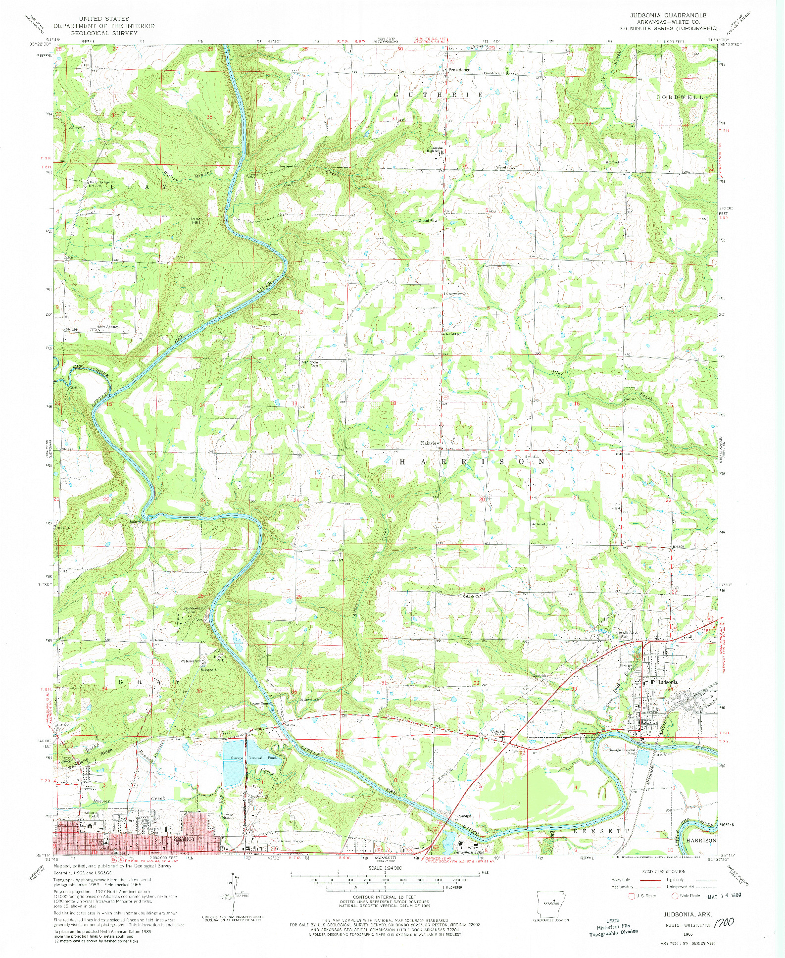 USGS 1:24000-SCALE QUADRANGLE FOR JUDSONIA, AR 1965