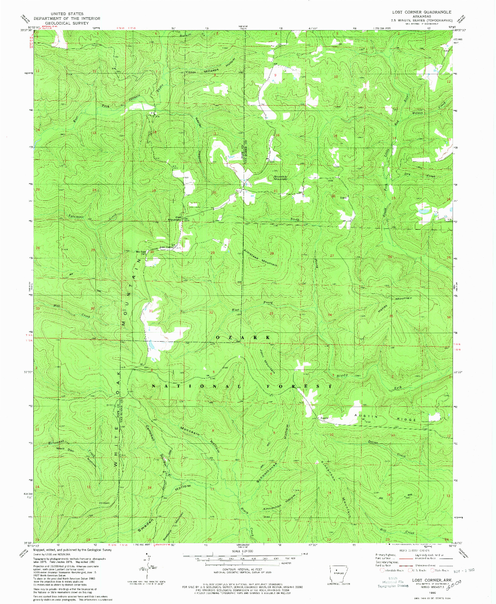 USGS 1:24000-SCALE QUADRANGLE FOR LOST CORNER, AR 1980