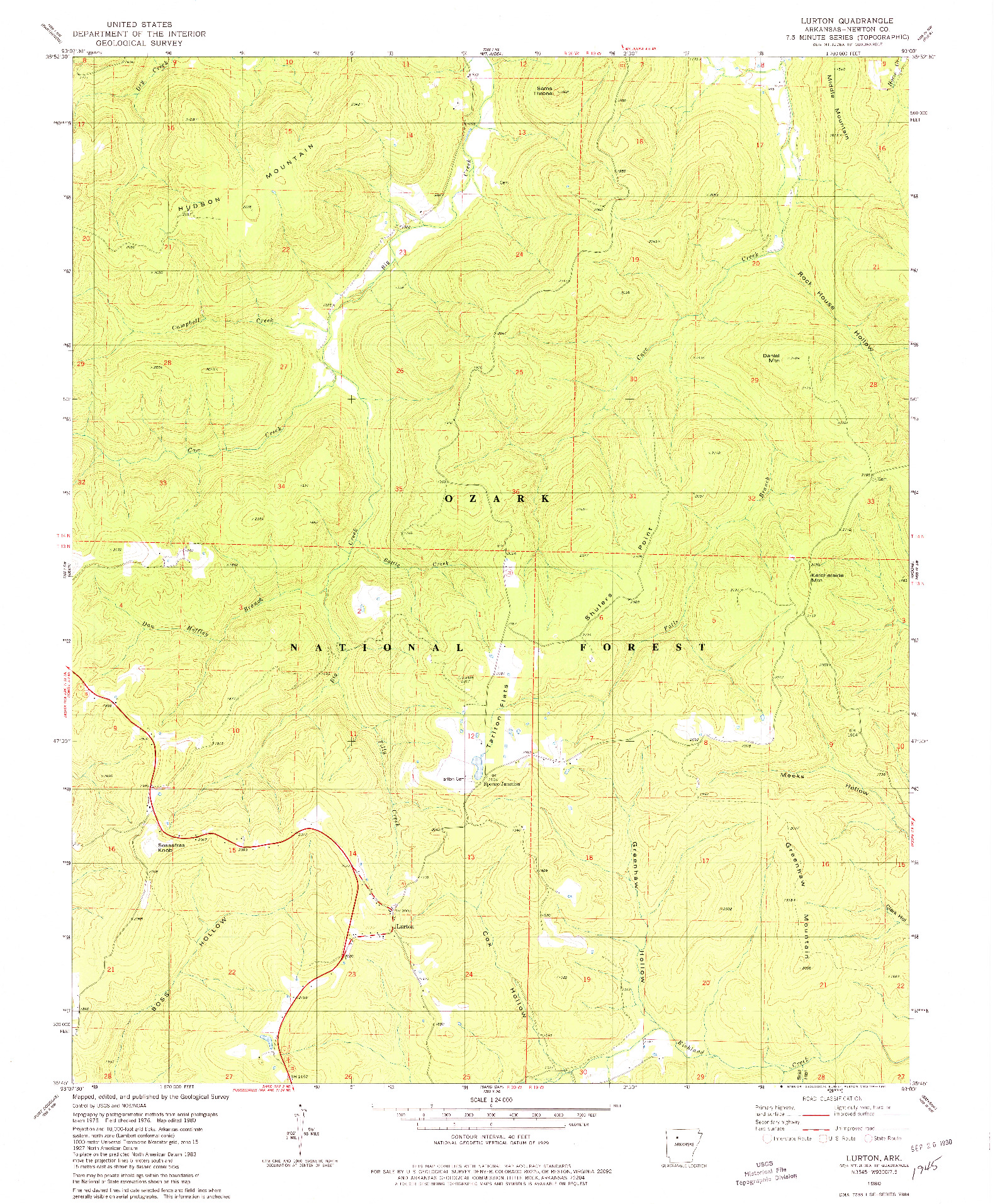 USGS 1:24000-SCALE QUADRANGLE FOR LURTON, AR 1980