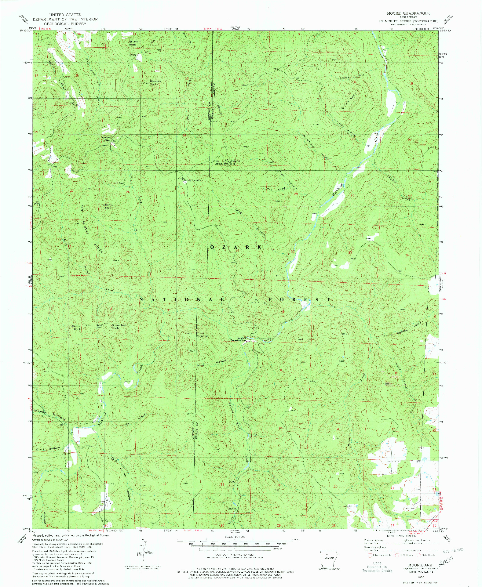 USGS 1:24000-SCALE QUADRANGLE FOR MOORE, AR 1980