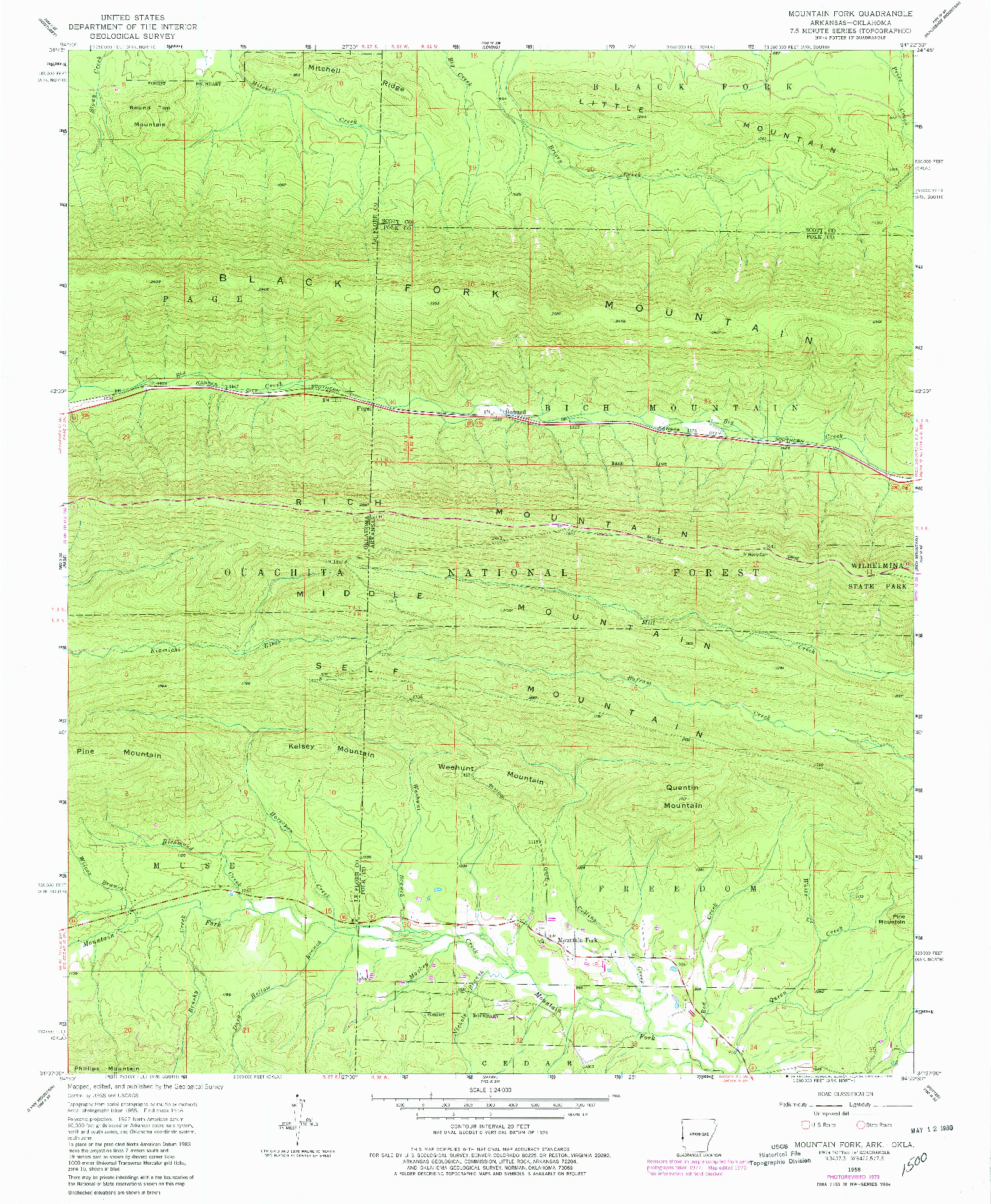 USGS 1:24000-SCALE QUADRANGLE FOR MOUNTAIN FORK, AR 1958