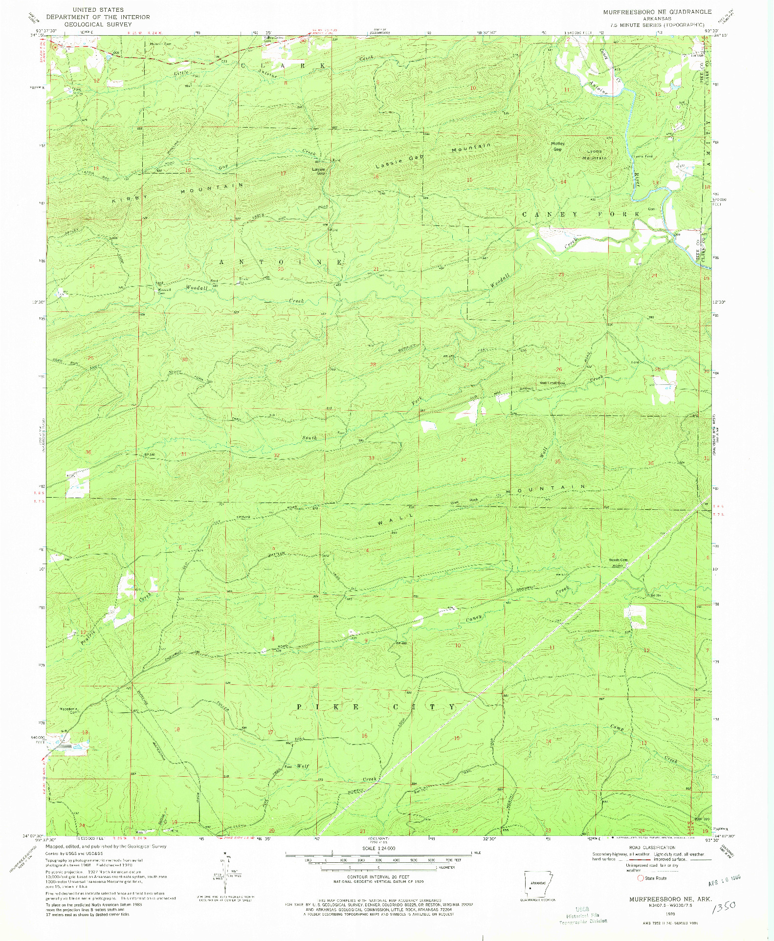 USGS 1:24000-SCALE QUADRANGLE FOR MURFREESBORO NE, AR 1970