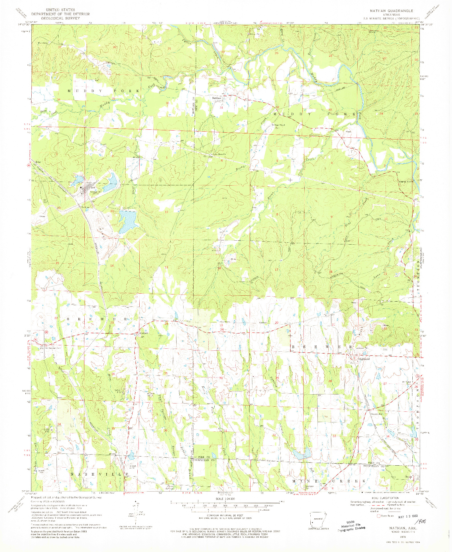 USGS 1:24000-SCALE QUADRANGLE FOR NATHAN, AR 1970