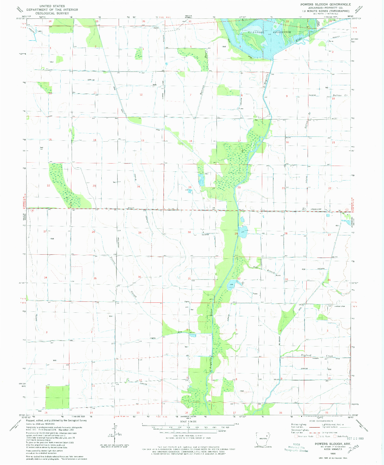 USGS 1:24000-SCALE QUADRANGLE FOR POWERS SLOUGH, AR 1980