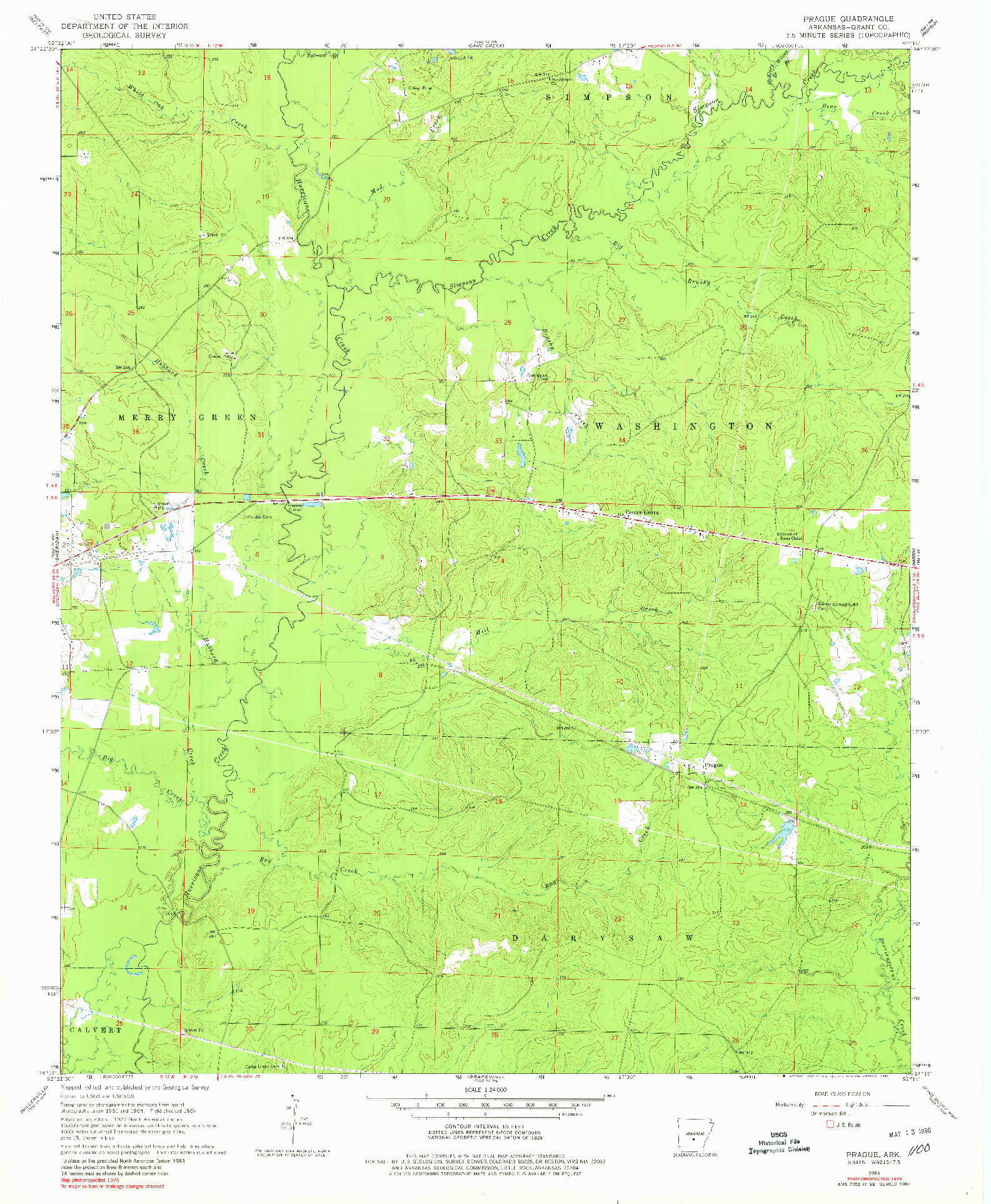 USGS 1:24000-SCALE QUADRANGLE FOR PRAGUE, AR 1964