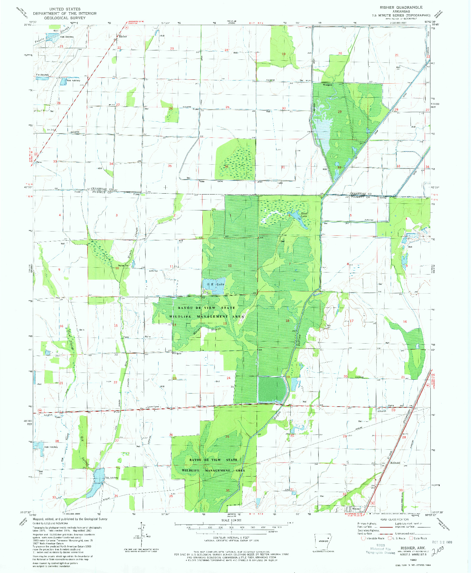 USGS 1:24000-SCALE QUADRANGLE FOR RISHER, AR 1980