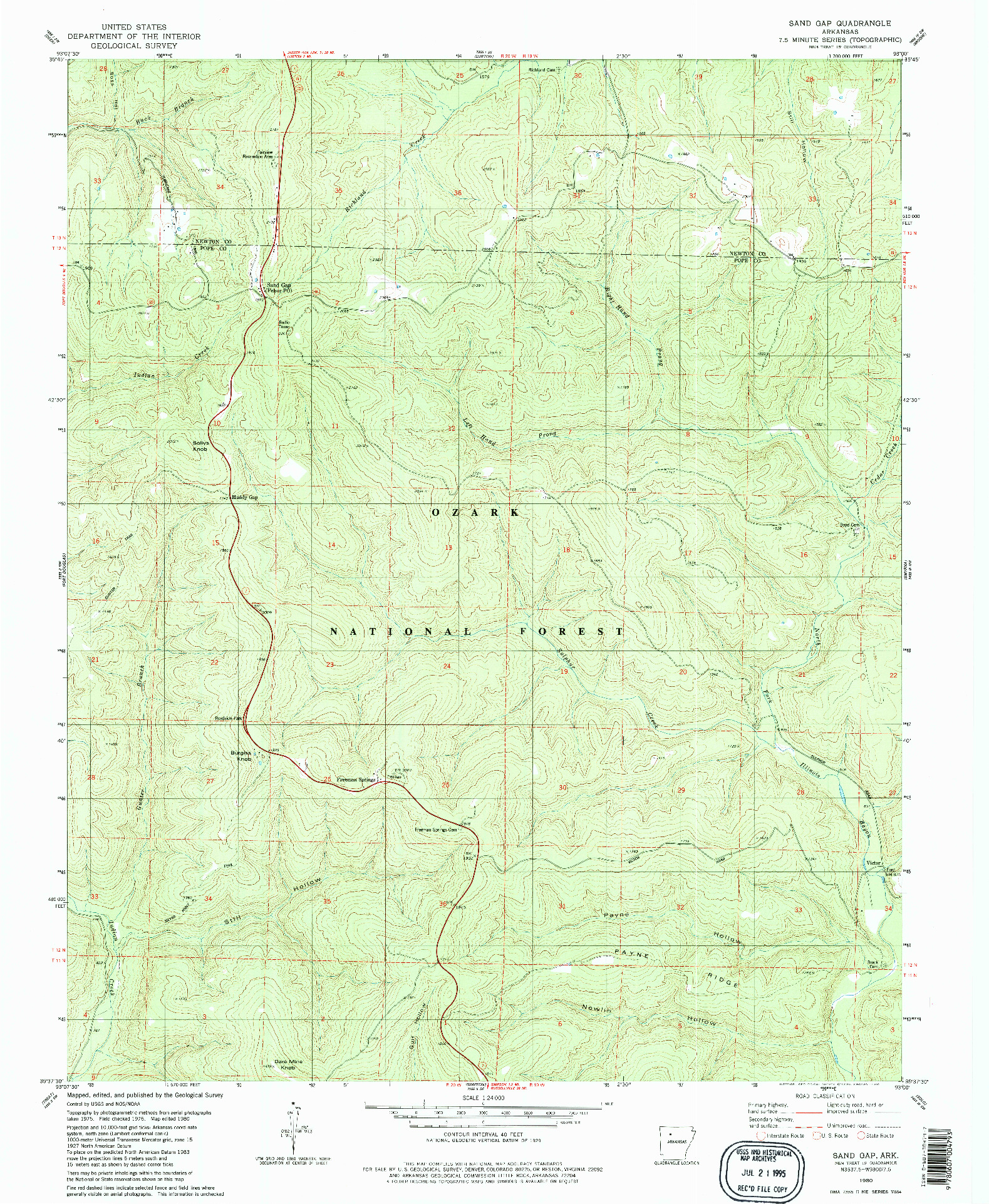 USGS 1:24000-SCALE QUADRANGLE FOR SAND GAP, AR 1980