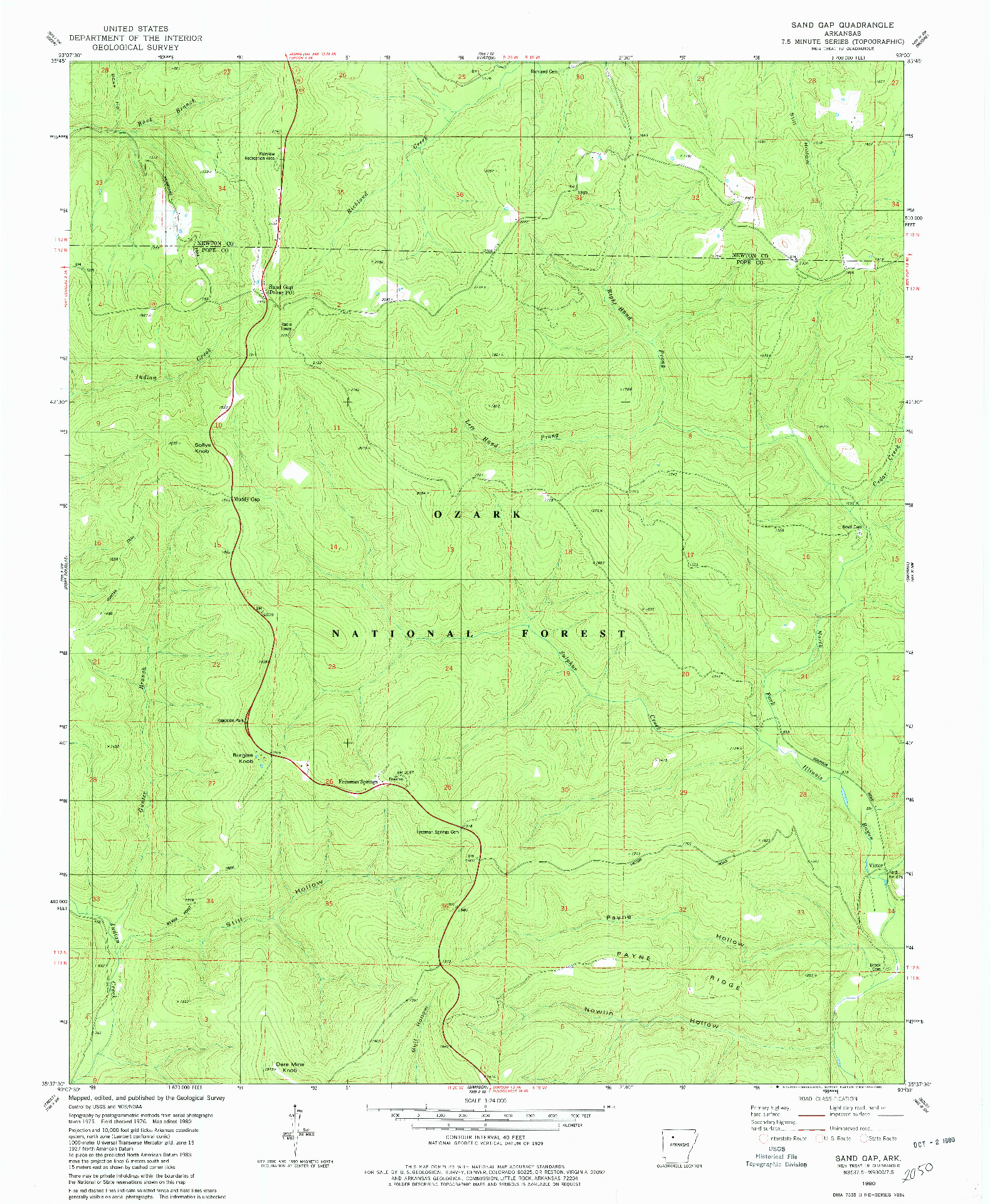 USGS 1:24000-SCALE QUADRANGLE FOR SAND GAP, AR 1980