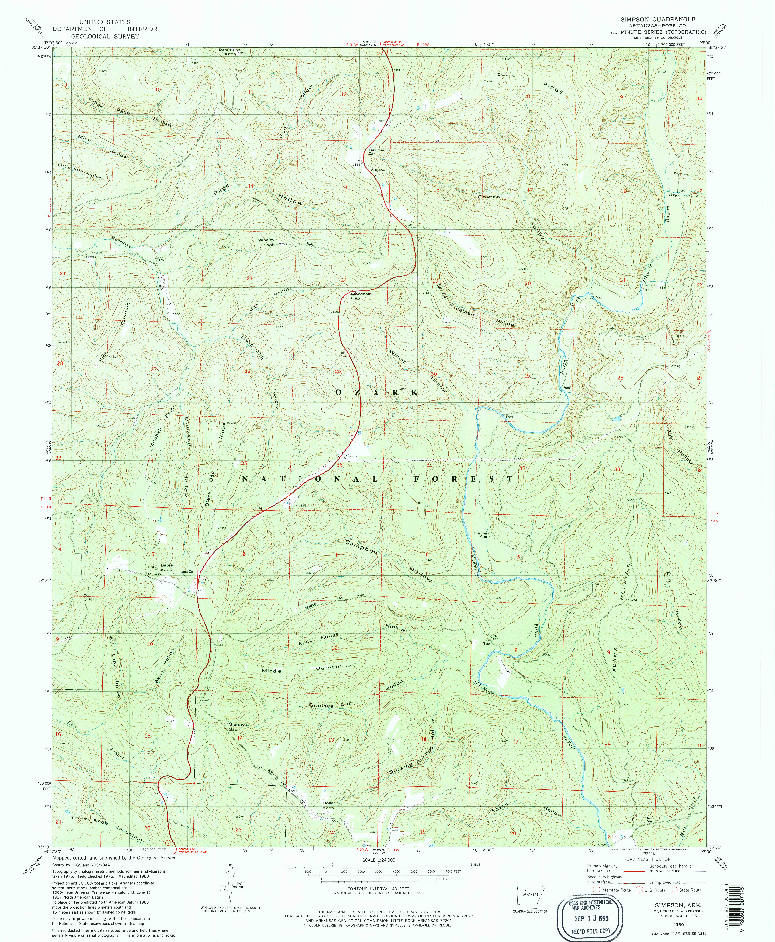 USGS 1:24000-SCALE QUADRANGLE FOR SIMPSON, AR 1980