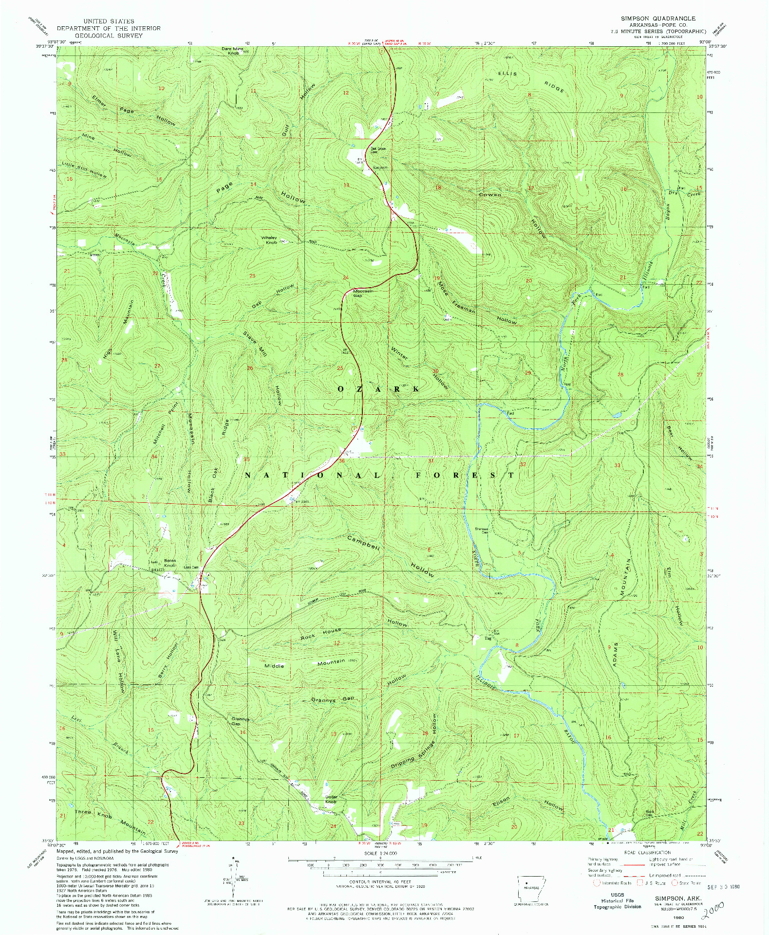 USGS 1:24000-SCALE QUADRANGLE FOR SIMPSON, AR 1980