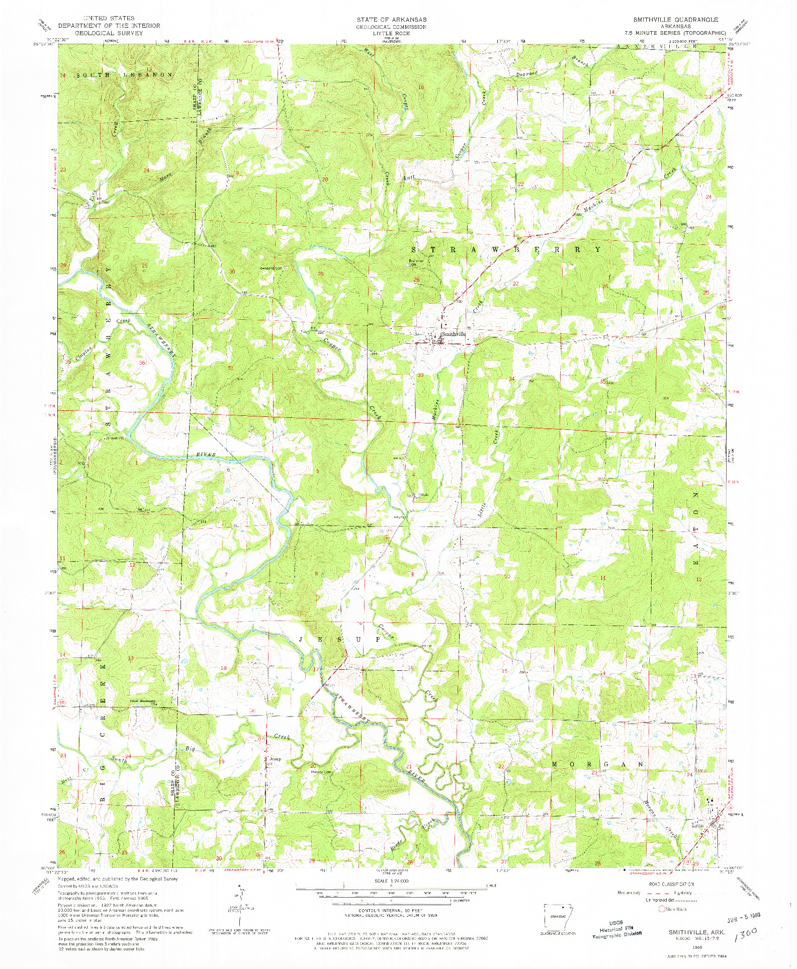 USGS 1:24000-SCALE QUADRANGLE FOR SMITHVILLE, AR 1965