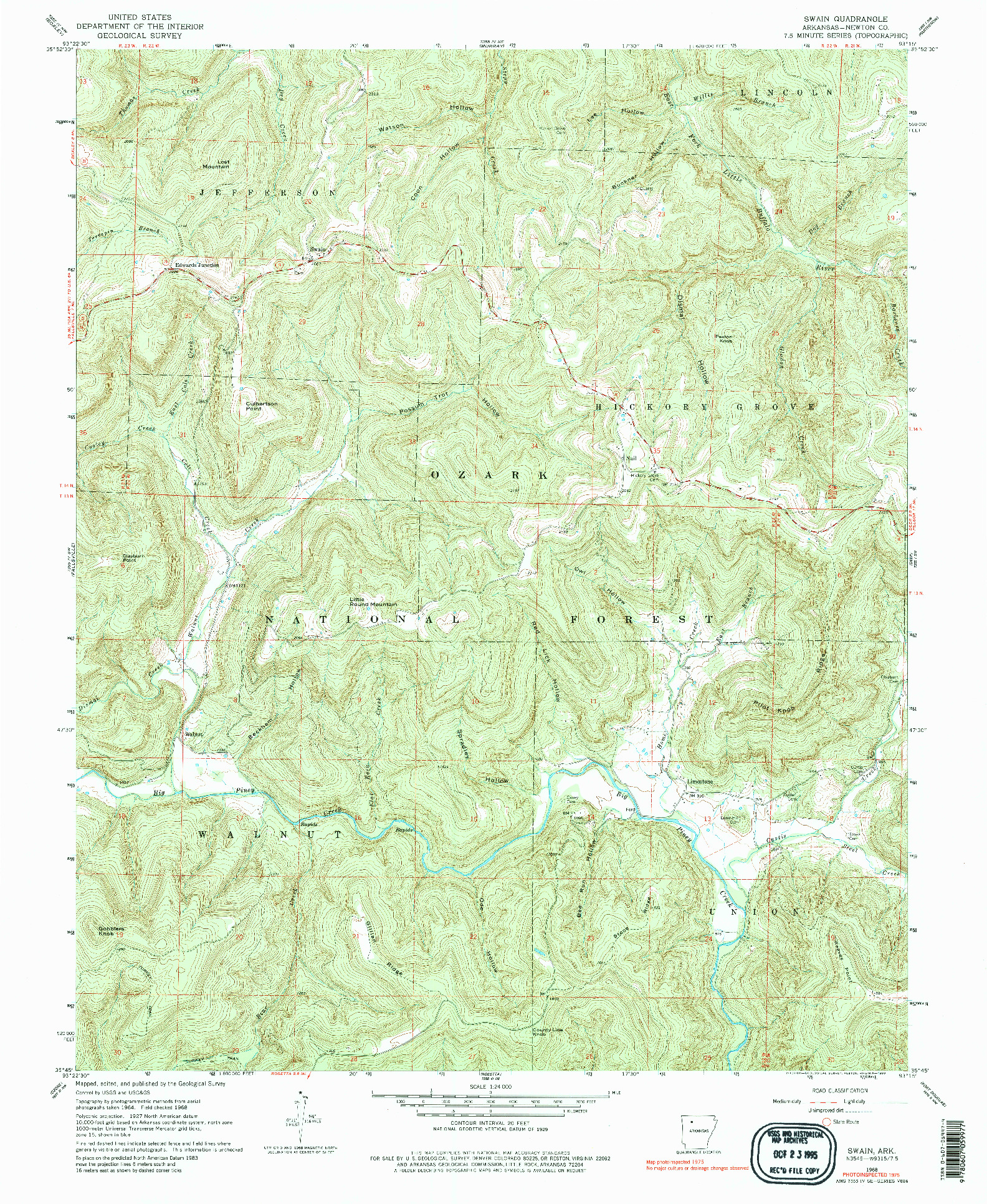 USGS 1:24000-SCALE QUADRANGLE FOR SWAIN, AR 1968