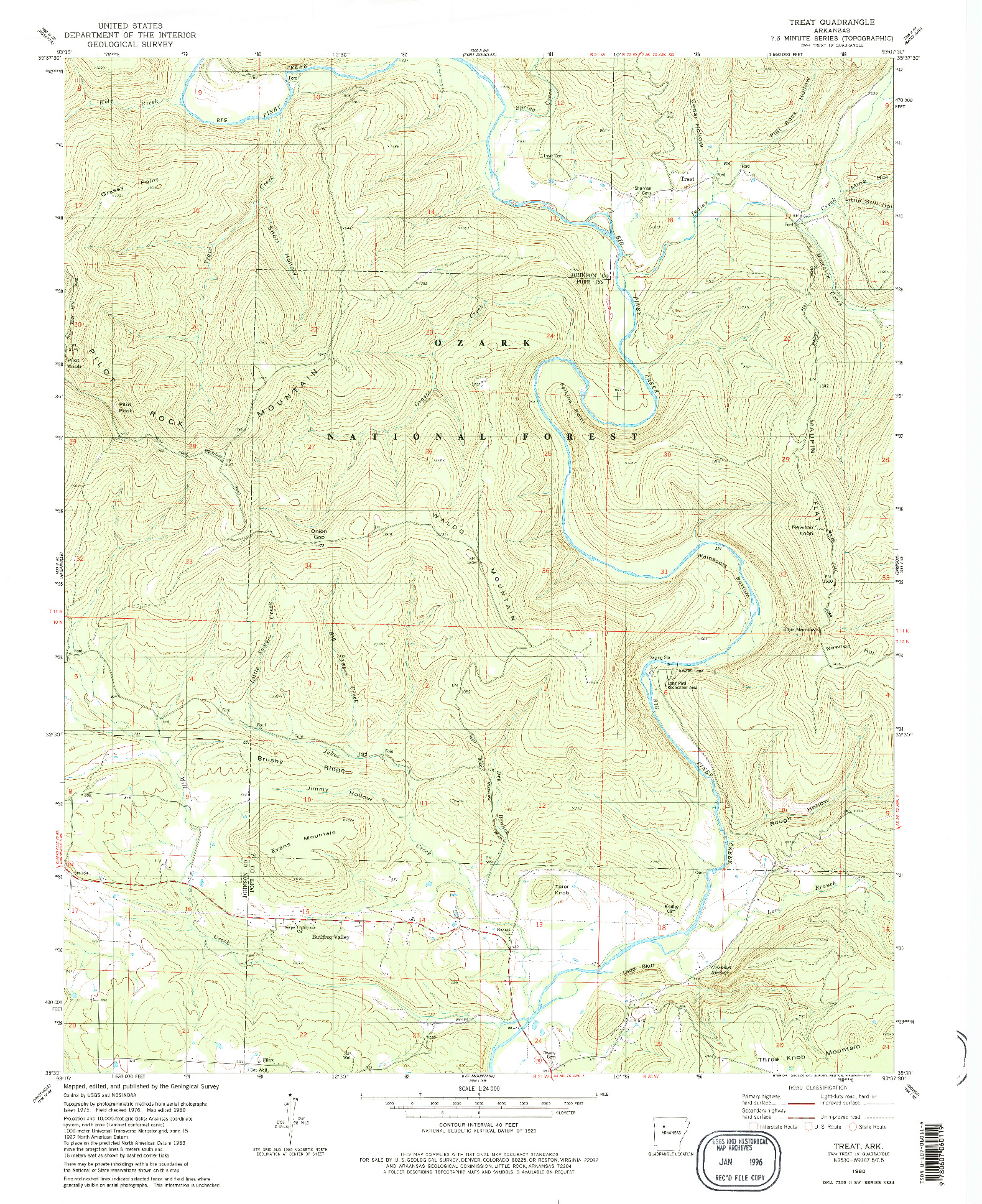 USGS 1:24000-SCALE QUADRANGLE FOR TREAT, AR 1980