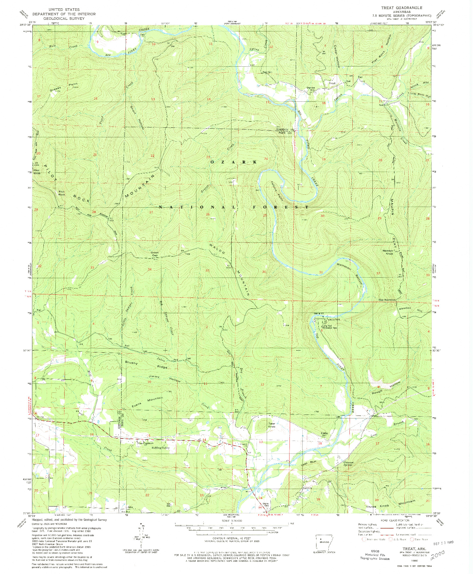 USGS 1:24000-SCALE QUADRANGLE FOR TREAT, AR 1980