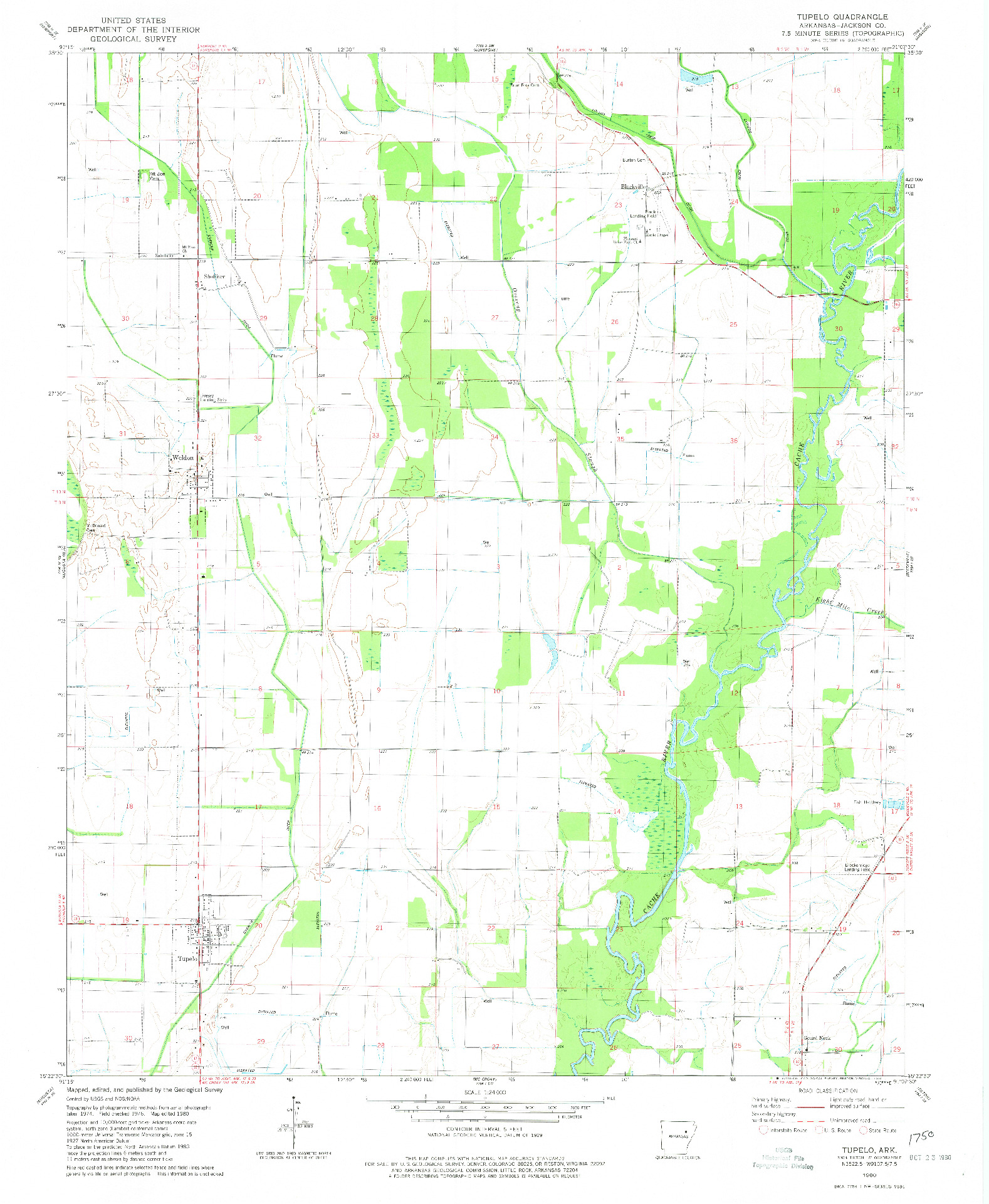 USGS 1:24000-SCALE QUADRANGLE FOR TUPELO, AR 1980