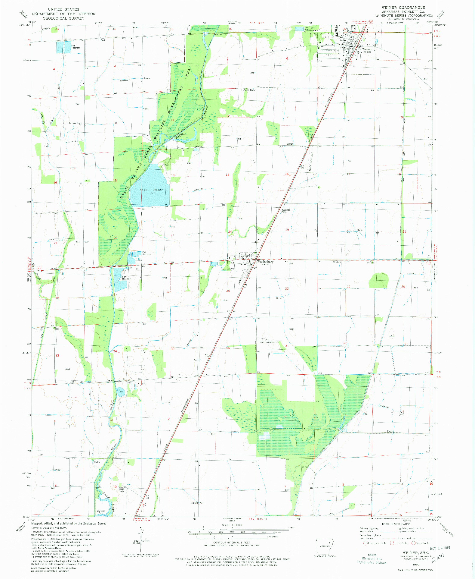 USGS 1:24000-SCALE QUADRANGLE FOR WEINER, AR 1980