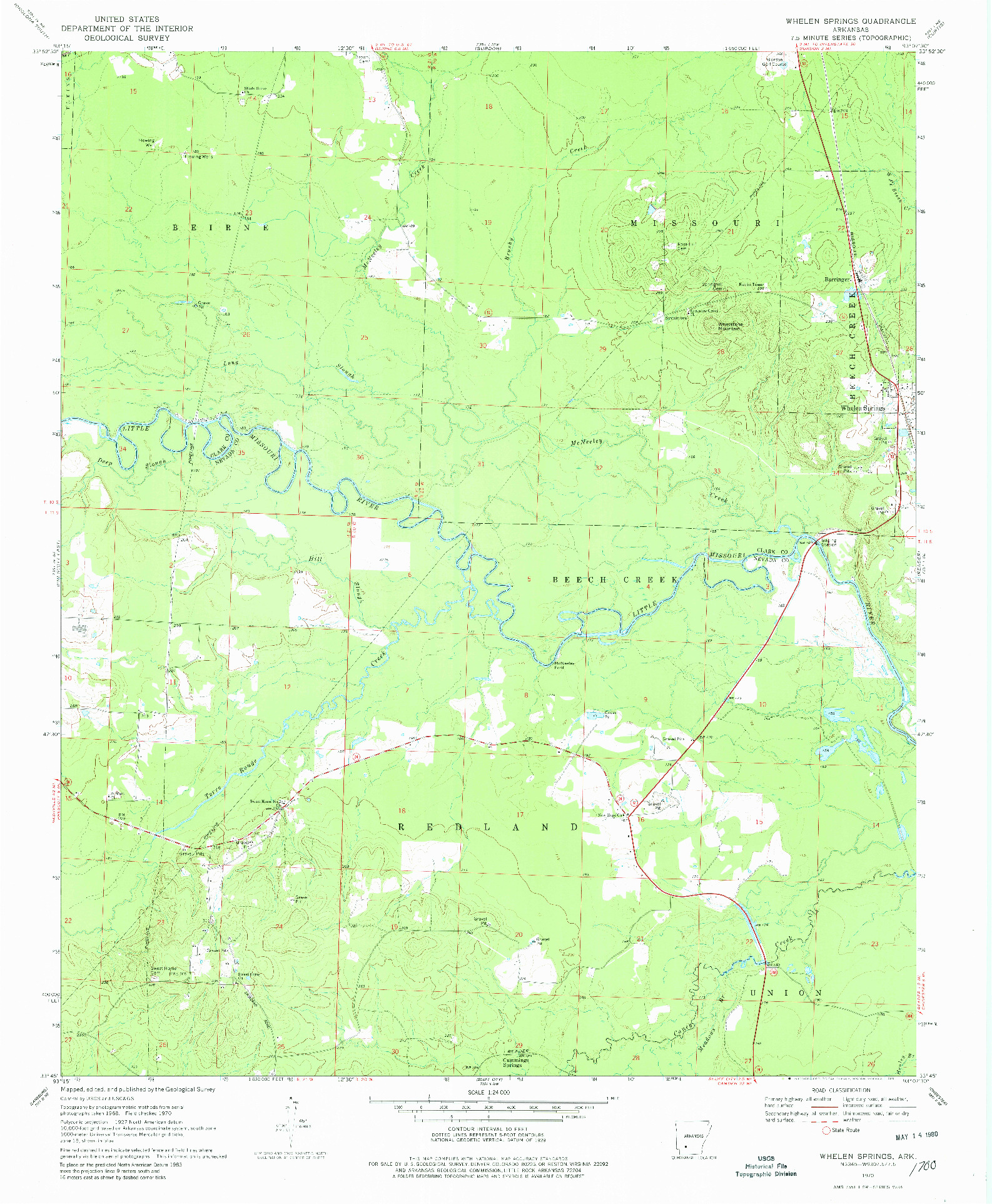 USGS 1:24000-SCALE QUADRANGLE FOR WHELEN SPRINGS, AR 1970