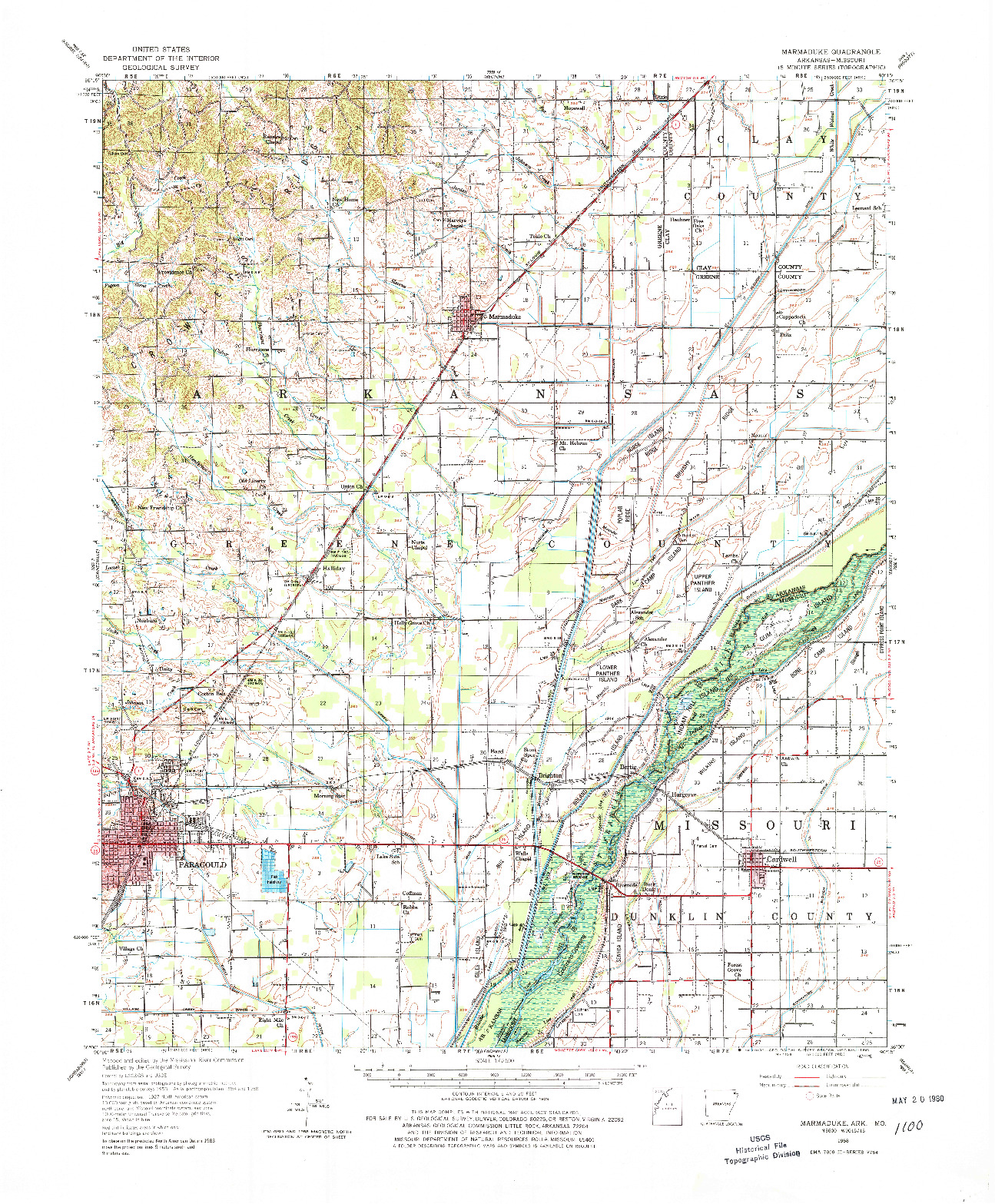 USGS 1:62500-SCALE QUADRANGLE FOR MARMADUKE, AR 1958