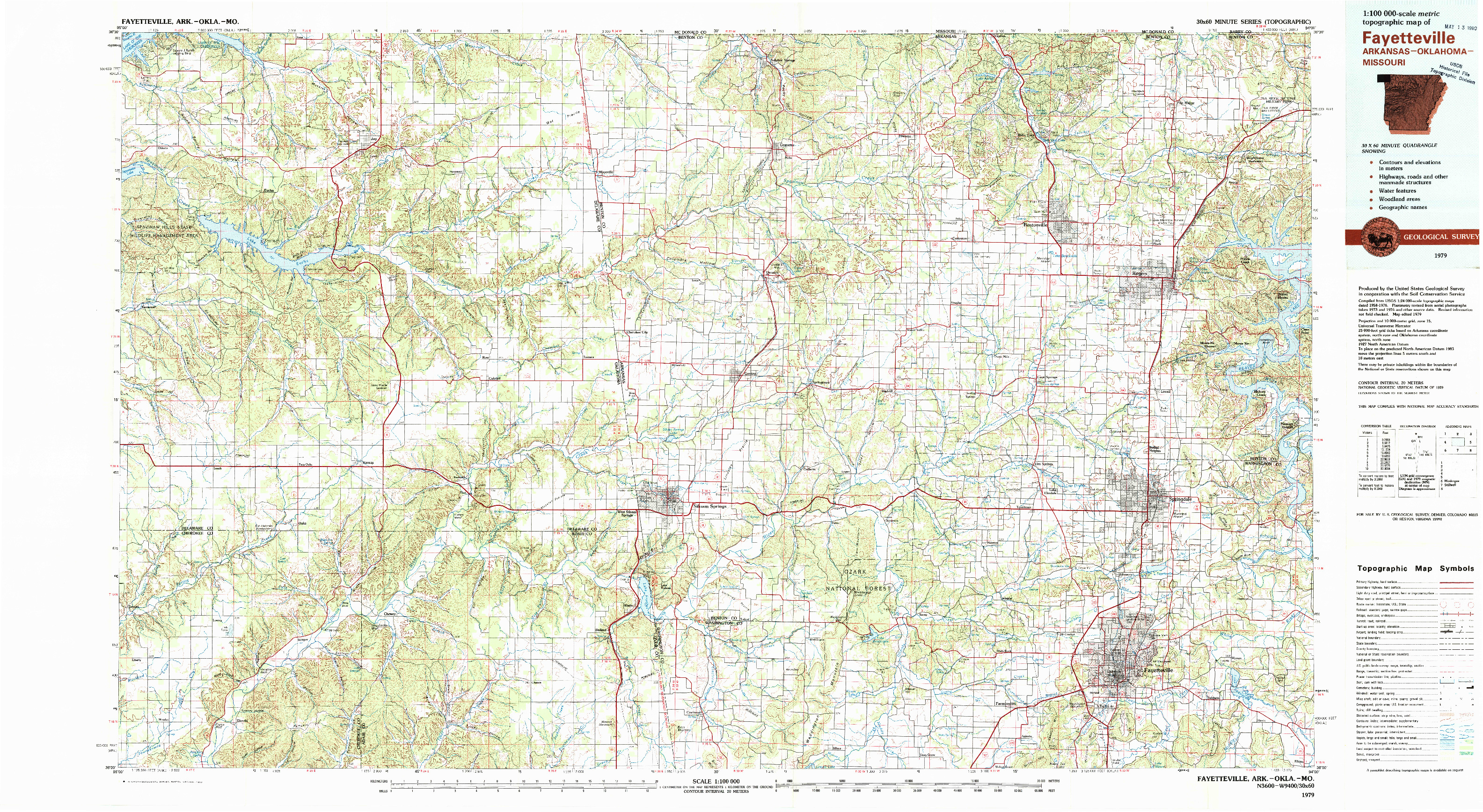 USGS 1:100000-SCALE QUADRANGLE FOR FAYETTEVILLE, AR 1979
