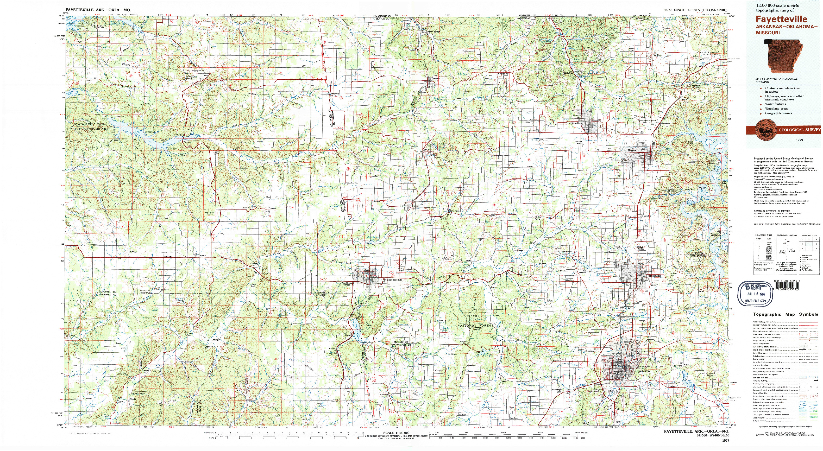 USGS 1:100000-SCALE QUADRANGLE FOR FAYETTEVILLE, AR 1979